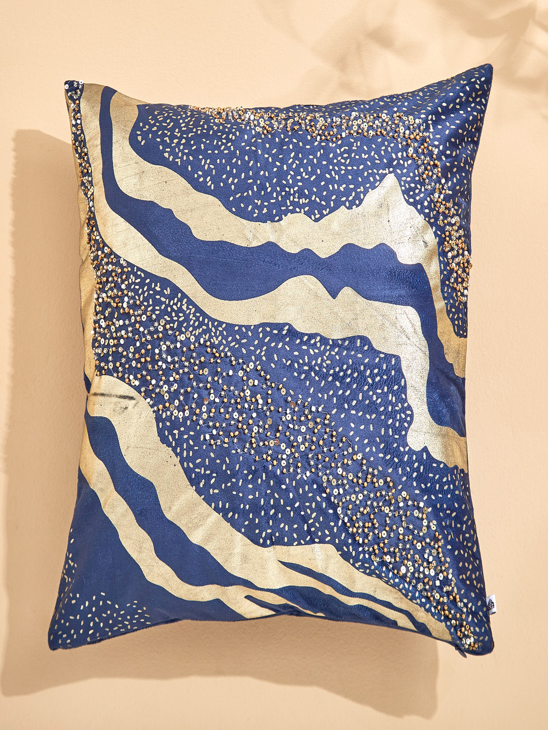 Home Centre Extravagance Midnight Aura Blue Abstract Printed Velvet Square Cushion Covers