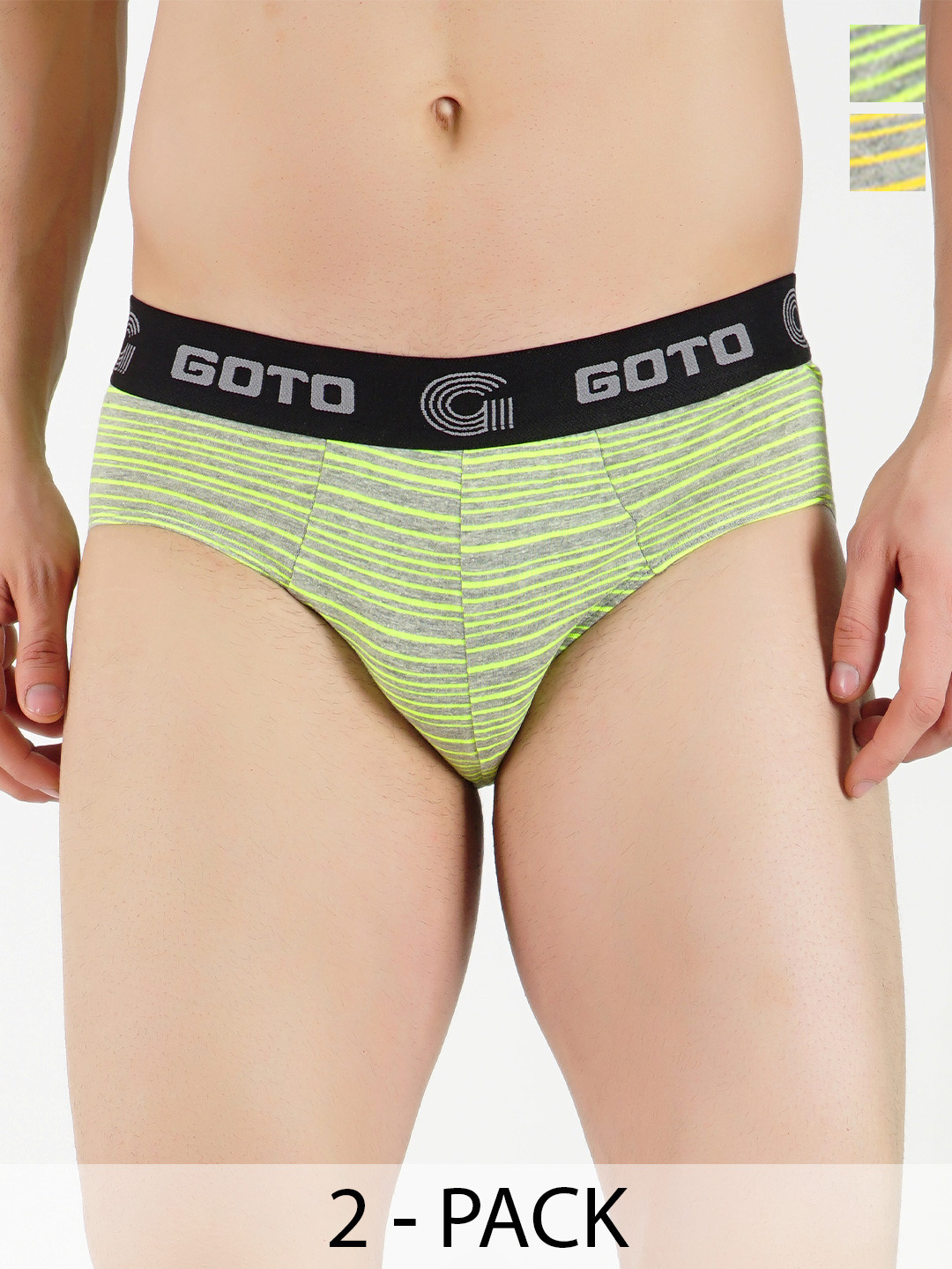 GOTO Pack Of 2 Striped Basic Briefs COTTON BLEND STRIP OUT EL Green Yellow