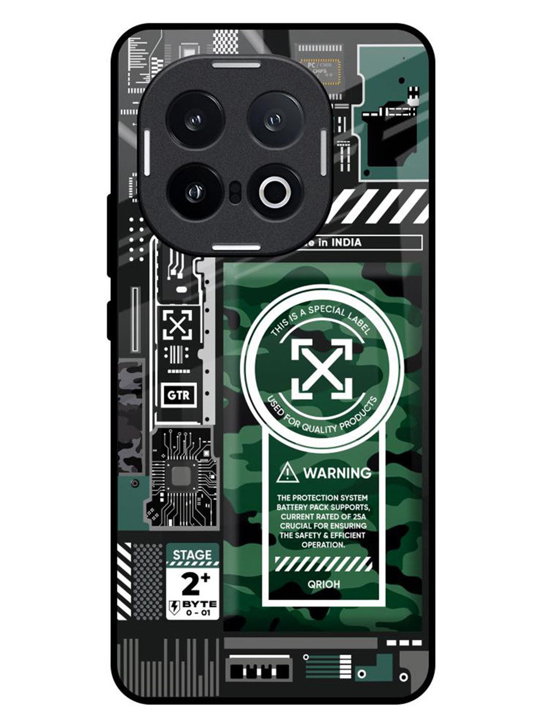 QRIOH Green Camo Circuit IQOO 13 5G Impact Resistant Back Case