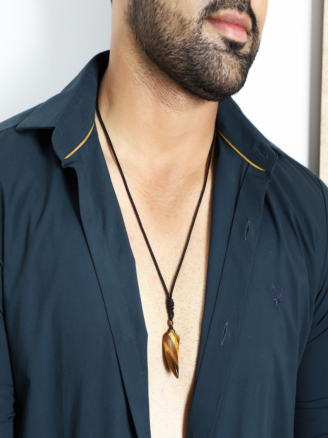 Nirvana Stainless Steel Triangular Tigers Eye Pendant