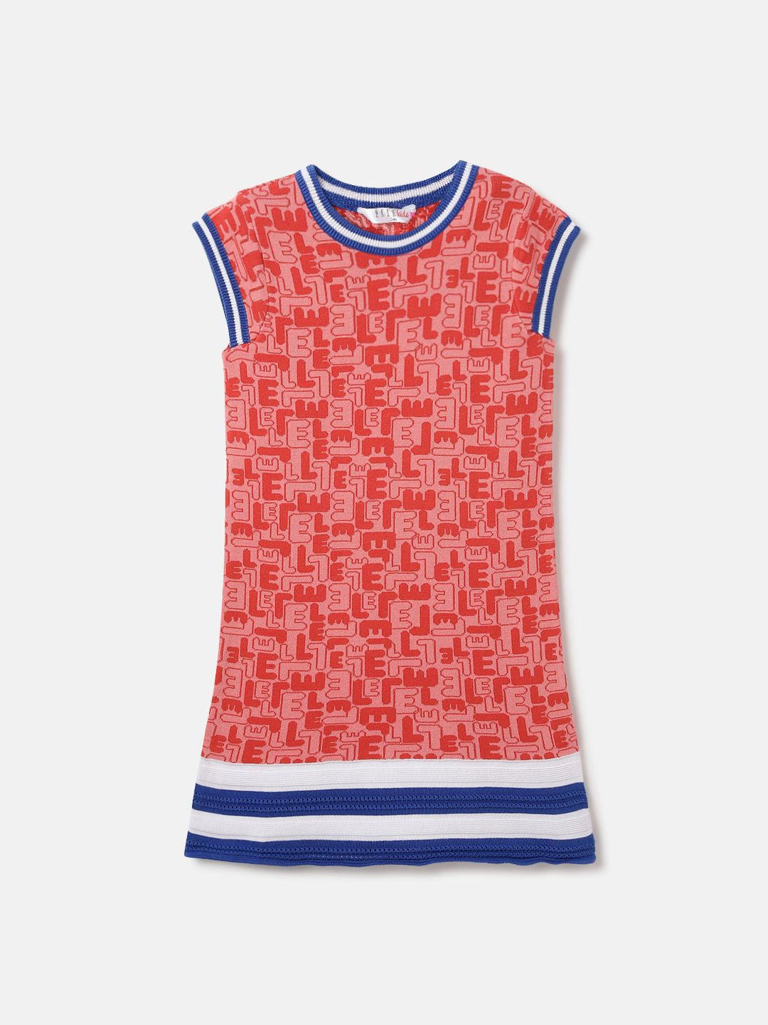 ELLE Girls Typographic Stretchable Jacquard Knit Dress