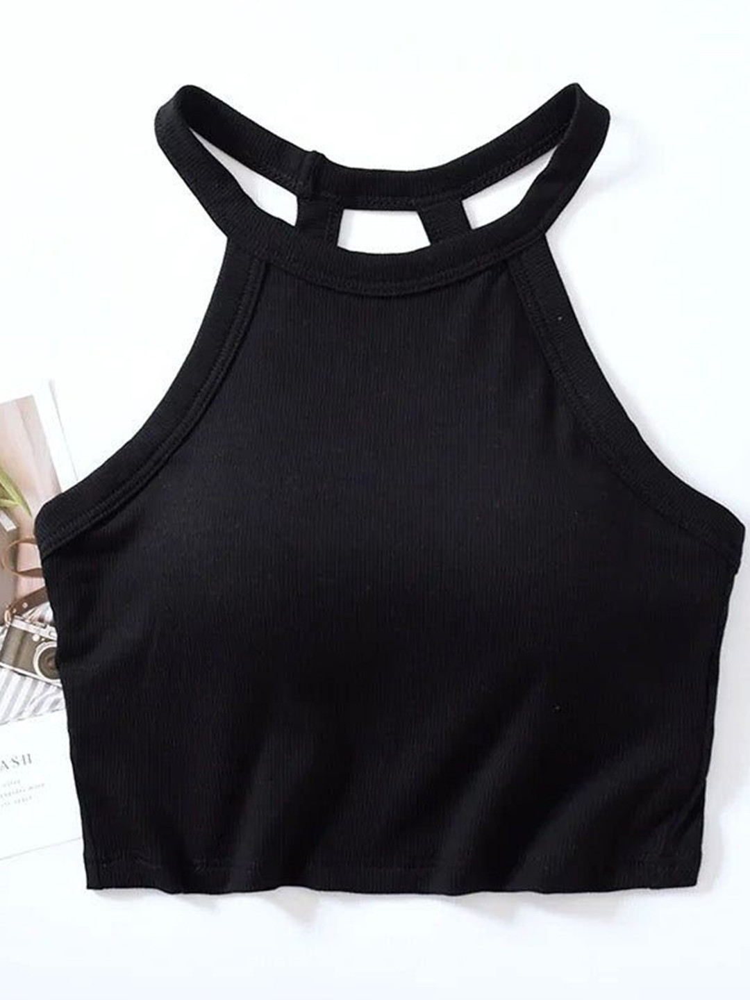 Miss Mosa By Akanksha  Women Halter Neck Ribbed Crop Top
