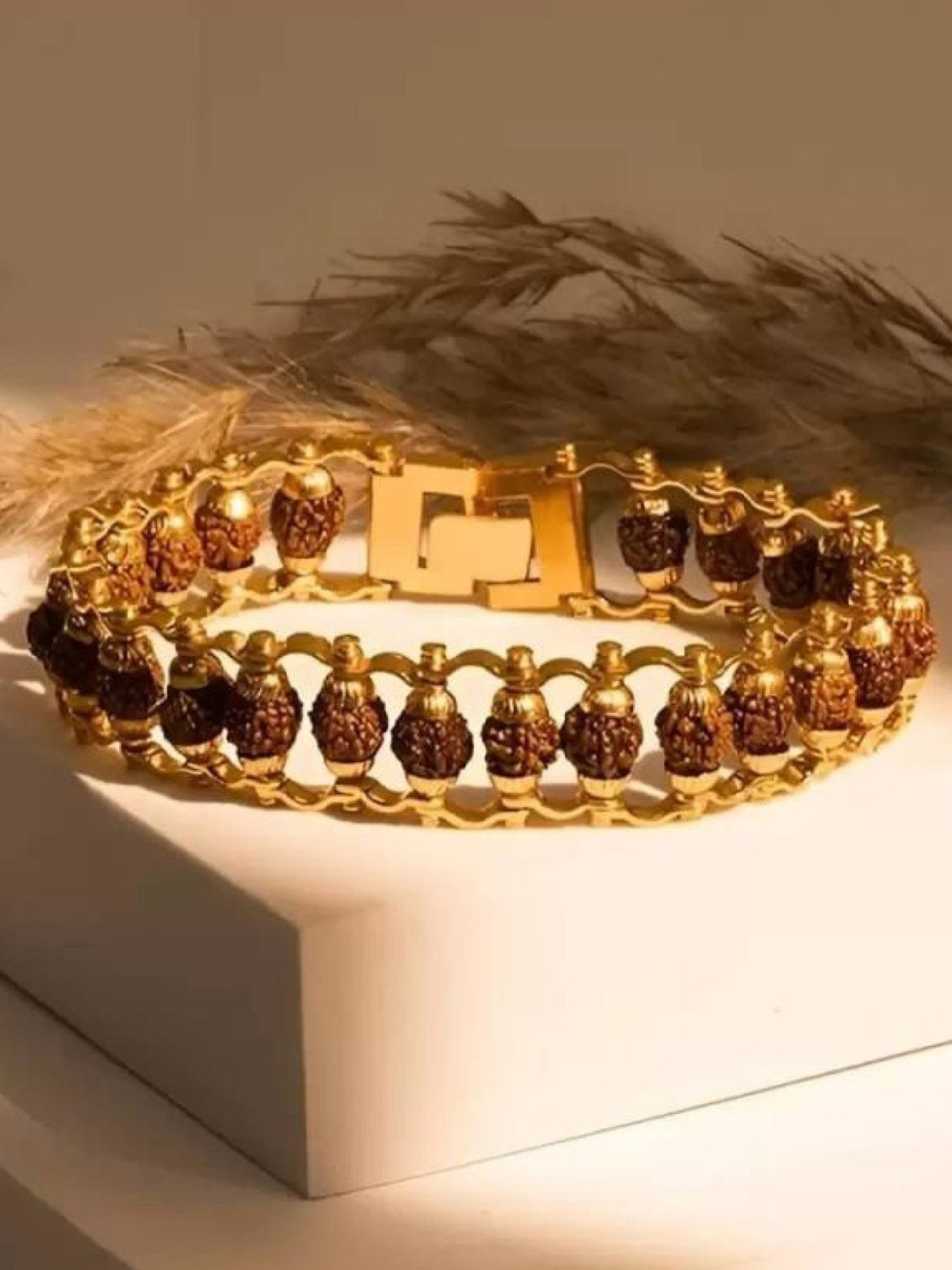 Crazy Fashion Gold-Plated Stainless Steel Rudraksha Link Bracelet