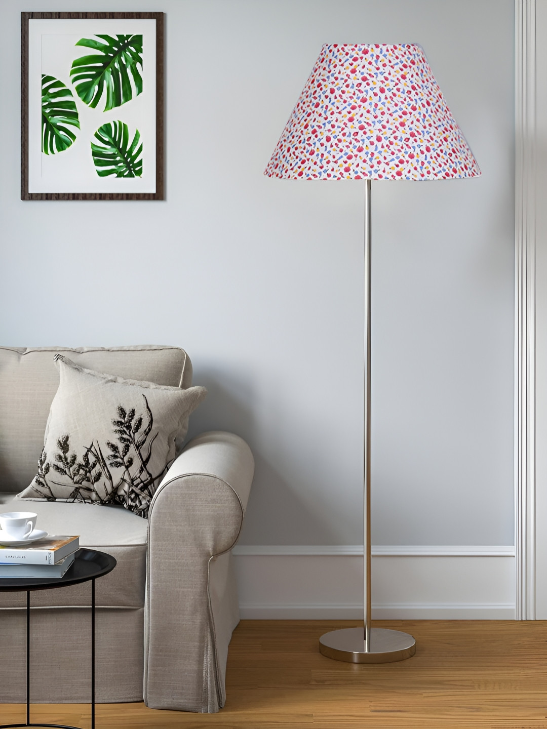Devansh White Conical Shape Floor Lamp With Steel Base