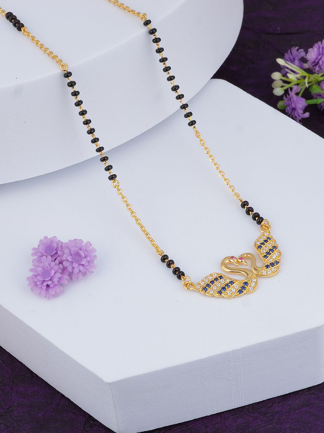 MAIRA 932 Sterling Silver Gold-Plated Crystals & Zircon Studded Mangalsutra