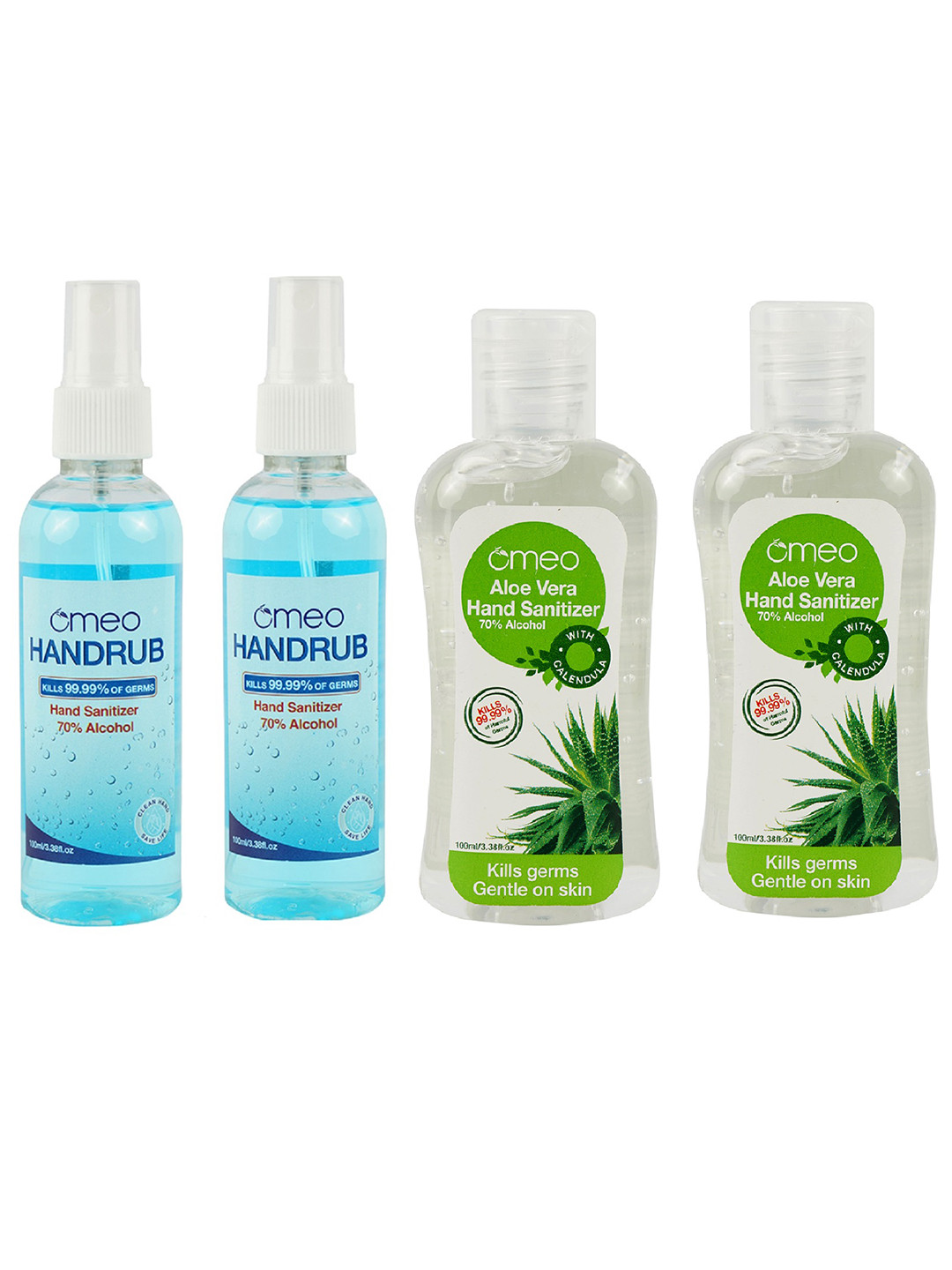 Omeo Set Of 4 Aloe Vera Hand Sanitizer Gel & Hand Rub -100 ml Each
