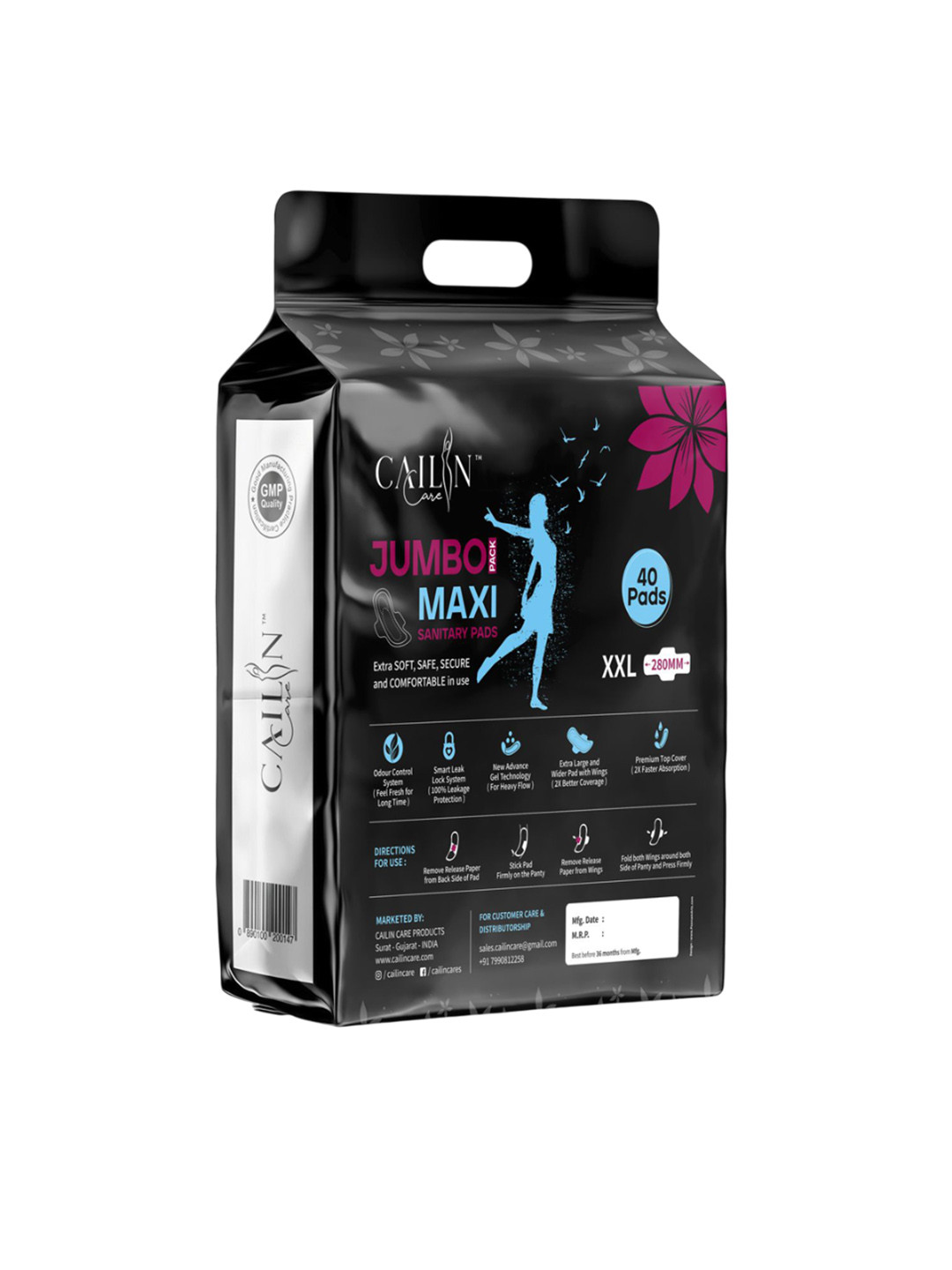 Cailin Care Jumbo Maxi Rash Free Organic Cotton Sanitary Pads - XXL - 40 Pads
