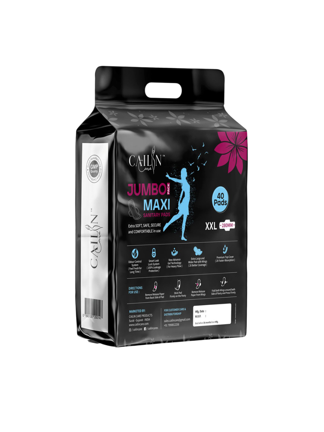 Cailin Care Jumbo Maxi Leakproof Organic Cotton Sanitary Pads - XXL - 40 Pads
