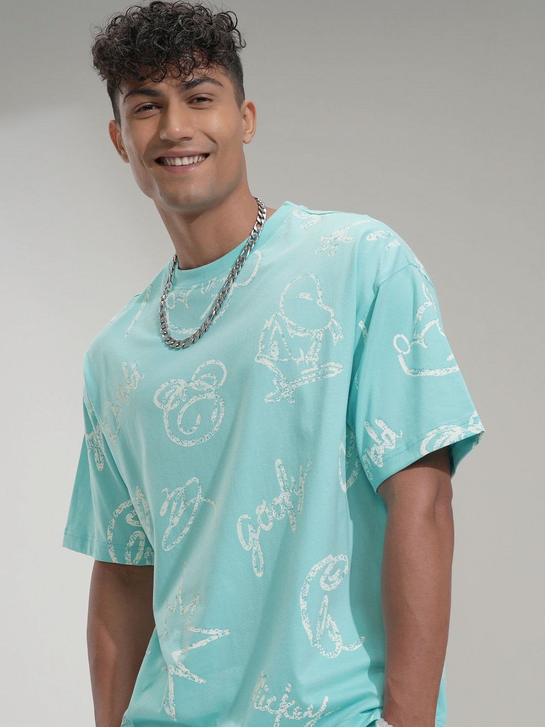 HIGHLANDER Men Goofy Printed Drop-Shoulder Sleeves Oversized T-shirt
