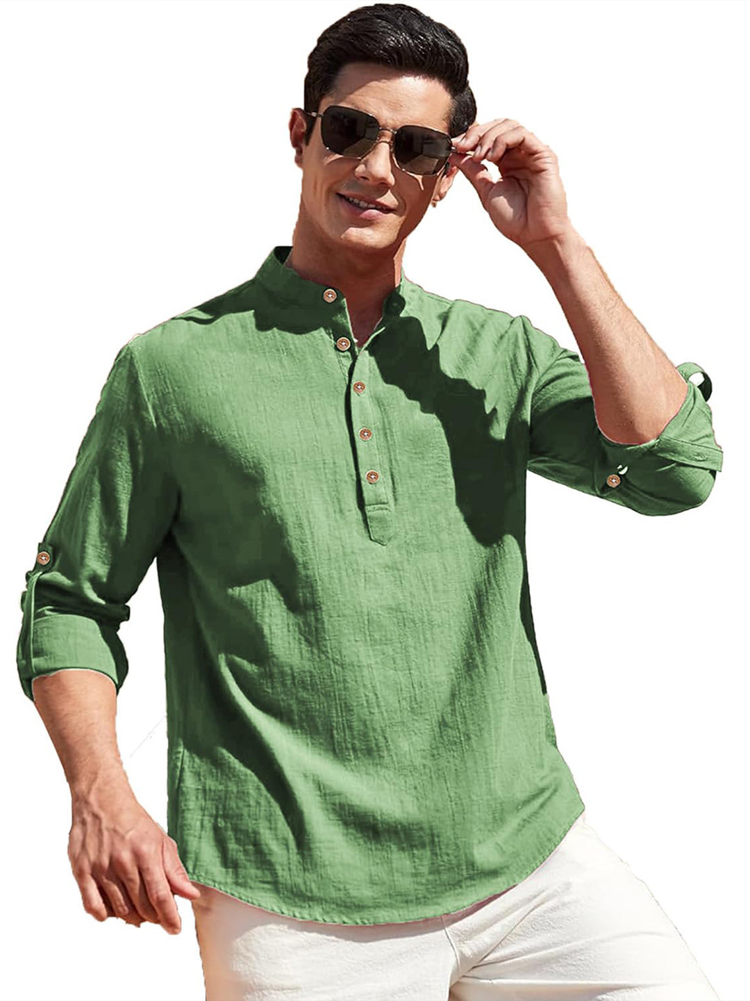 TrendiVastra Cotton Mandarin Collar Slim Fit Short Kurta