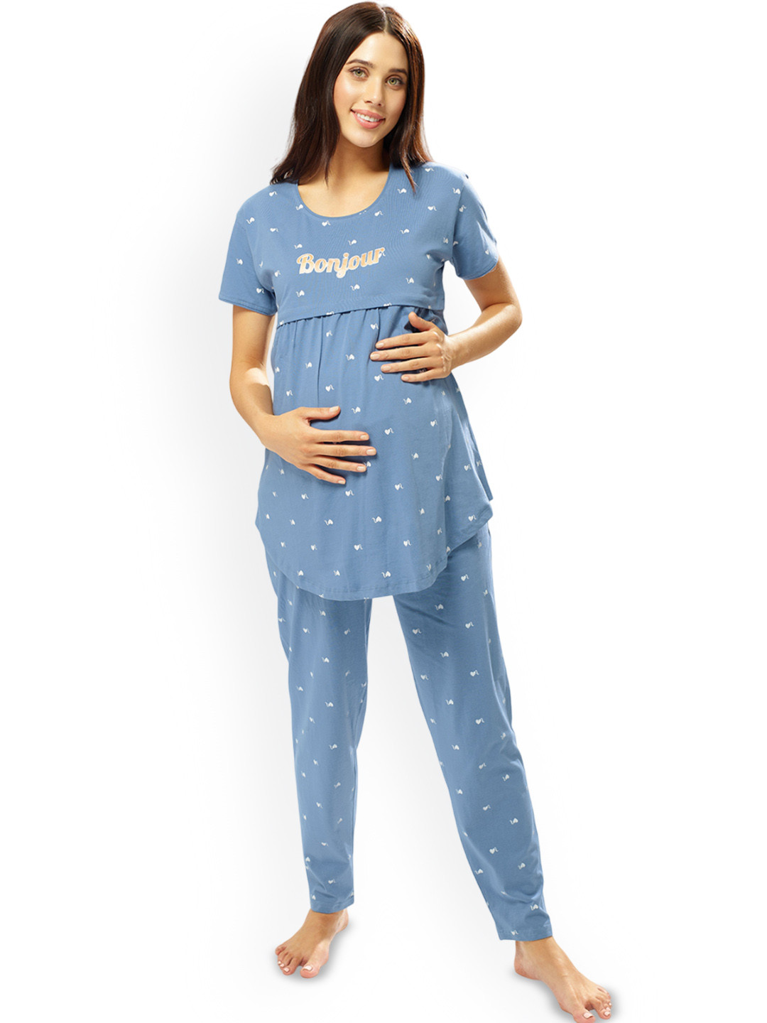 Lotik Women Printed Maternity & Feeding Night suit