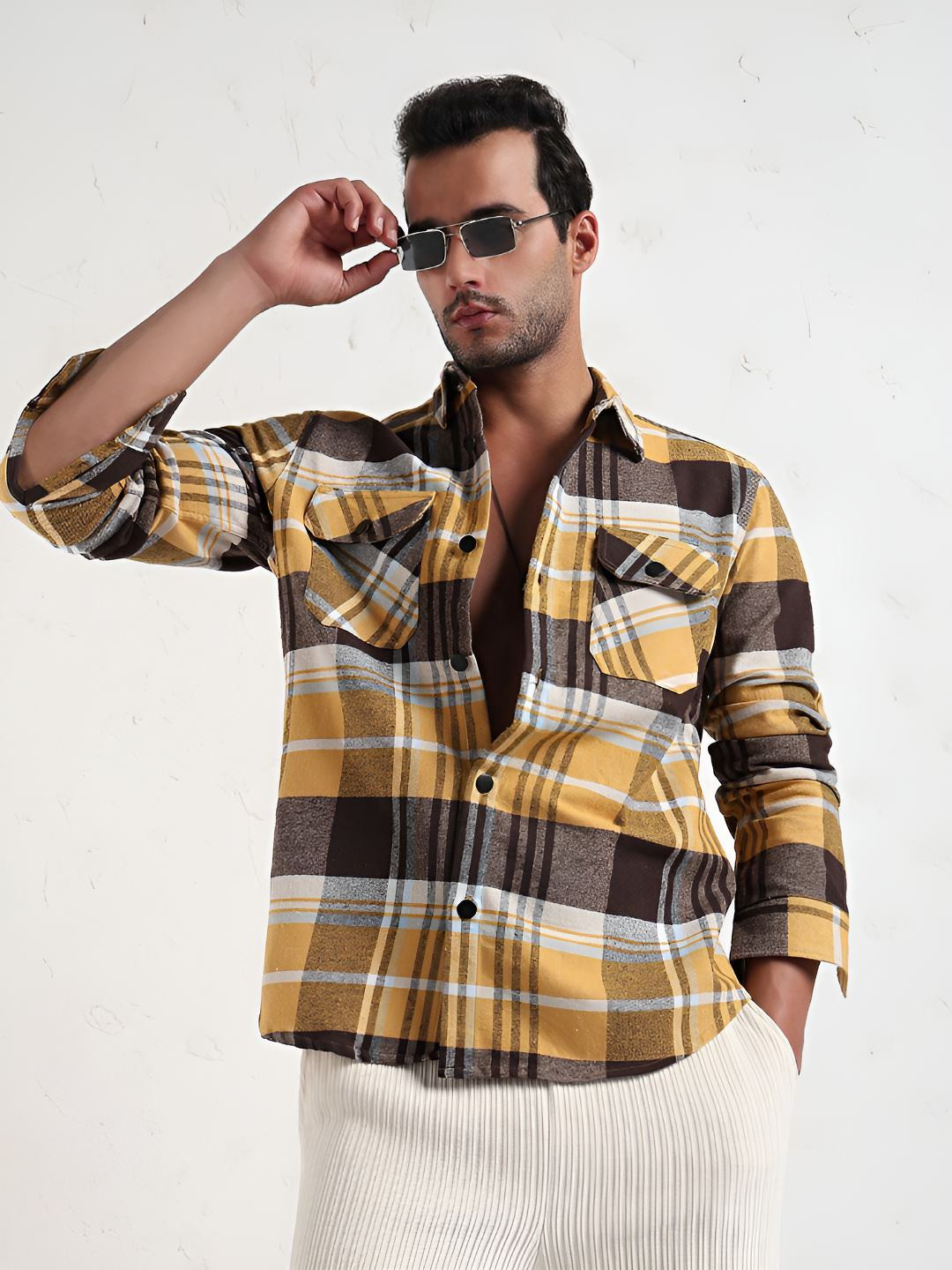 SHOWOFF Cotton Checked Shirt Collar Slim Fit Shackets
