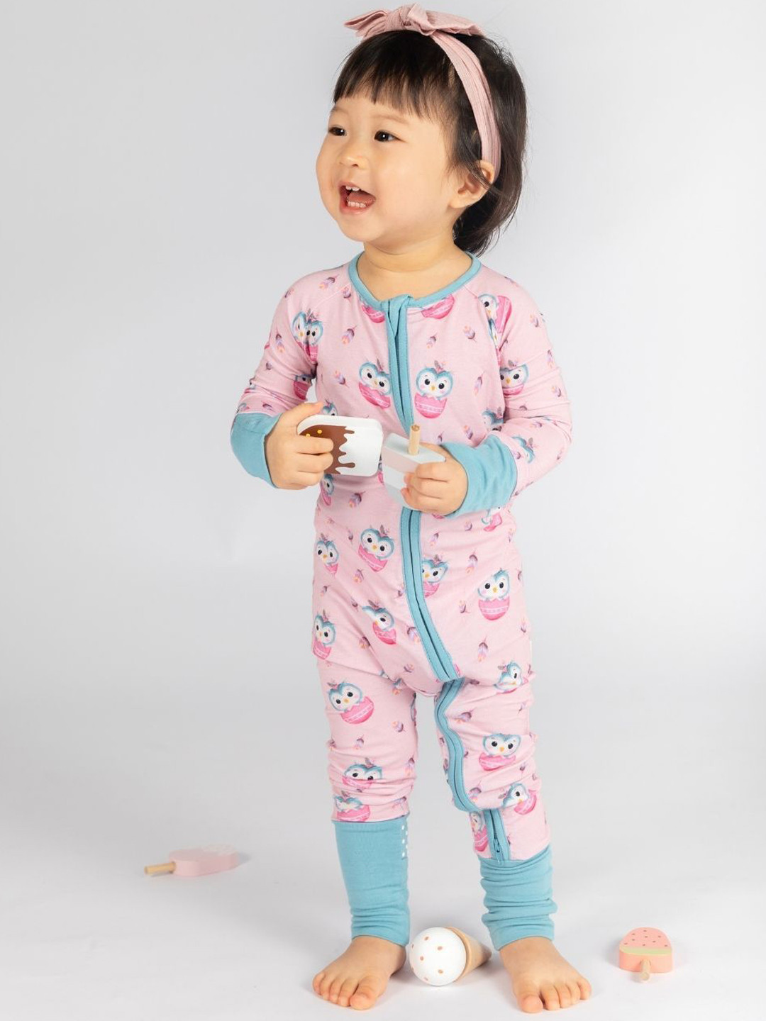 THE PLUSH CLUB Infants Animal Owl Printed Round Neck Rompers