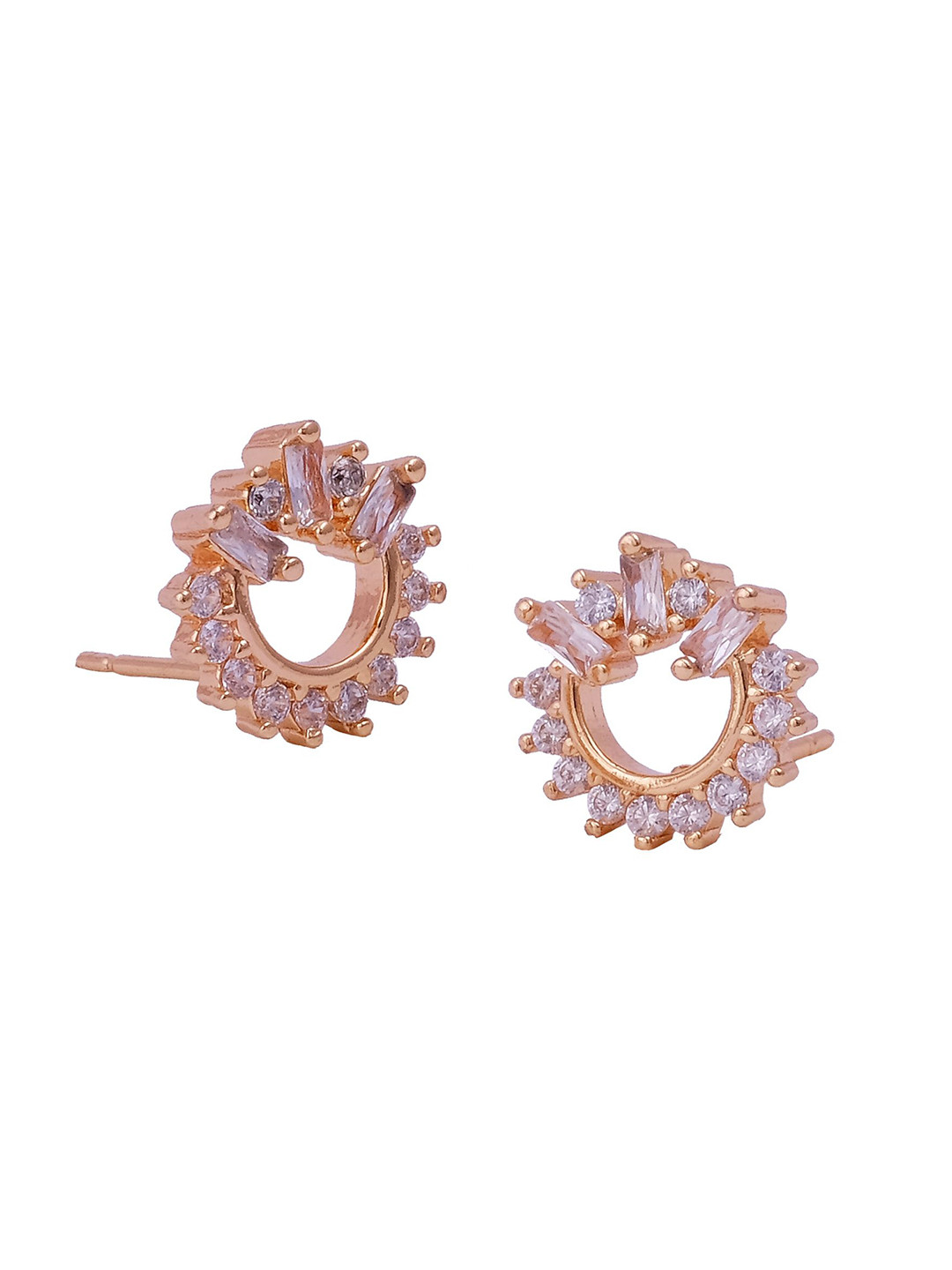 EL JOYERO Gold Plated Crystal Quartz & Cubic Zircon Studded Contemporary Studs Earrings