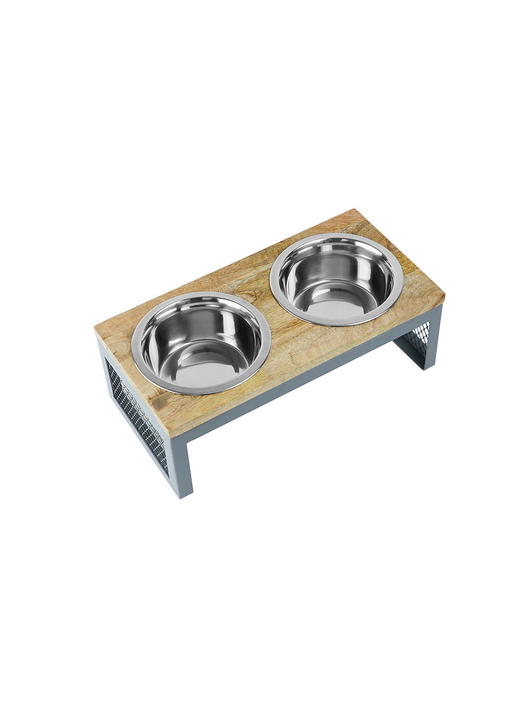 Pawpourri - Fine Living For Your Pets Brown & Steel Wooden Top Mesh Dog Diner