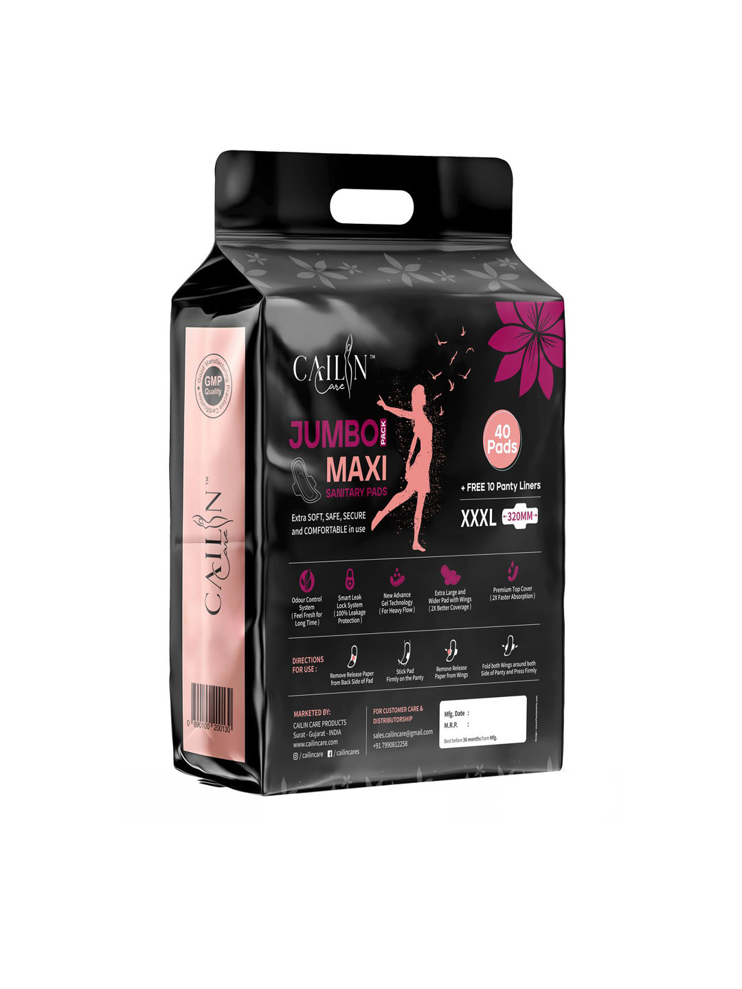 Cailin Care Jumbo Odour Free Maxi Sanitary Pads With 10 Panty Liners - XXL - 40 Pads