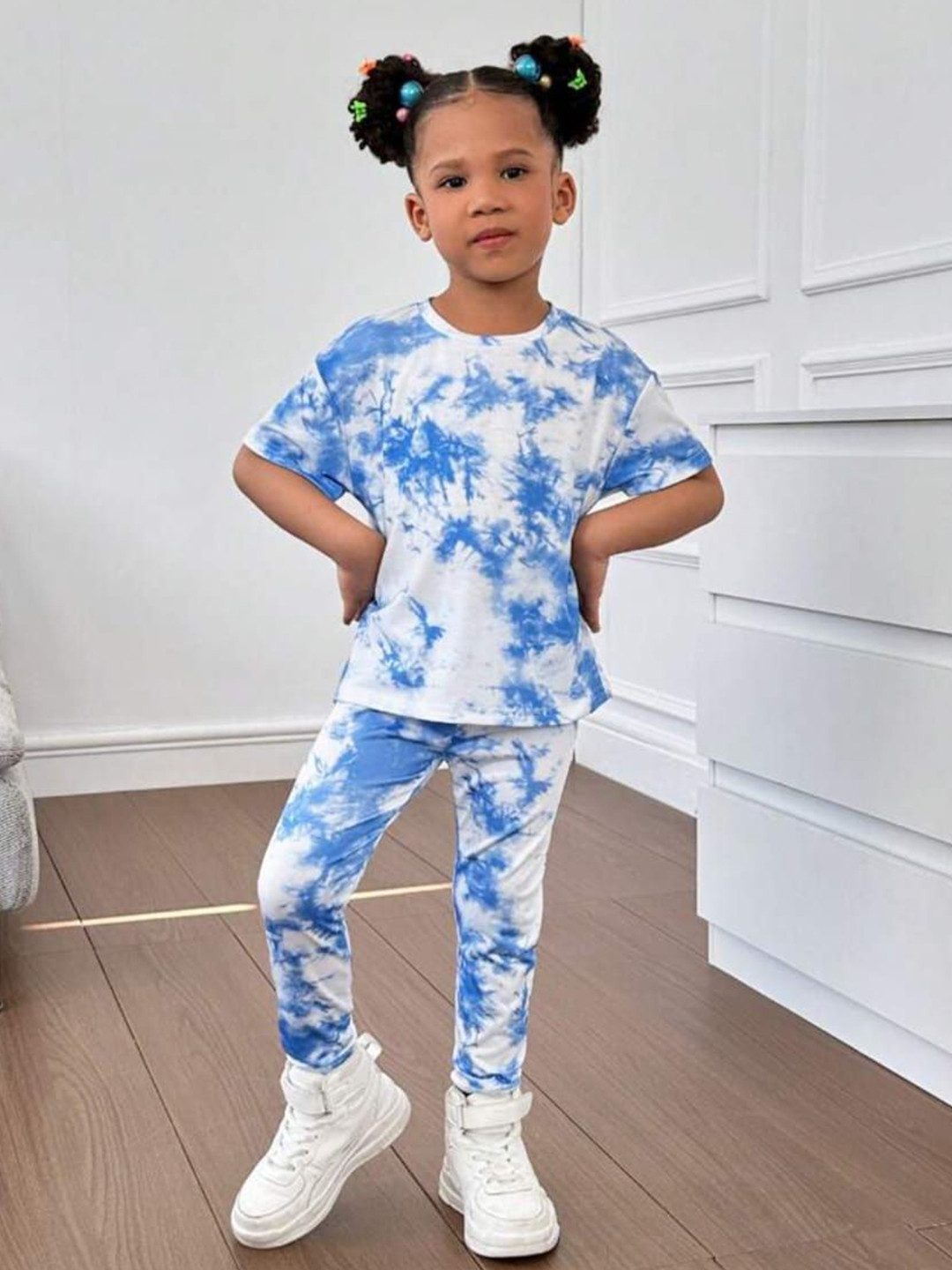 Pink Angel Kids Tie & Dye Short Sleeves Pure Cotton T-shirt With Joggers