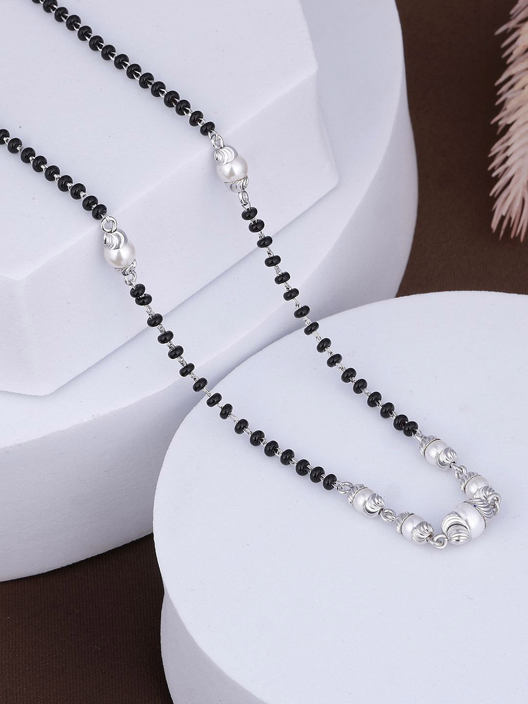 MAIRA 928 Sterling Silver Rhodium-Plated Crystals & Zircon Studded Mangalsutra