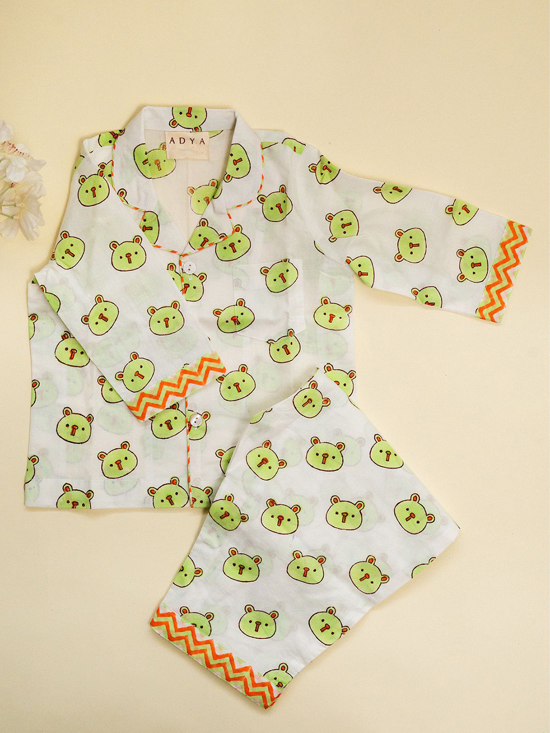 ADYA Kids Printed Lapel Collar Shirt & PyjamaNight suit