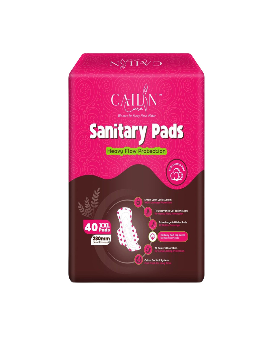 Cailin Care Heavy Flow Protection Soft Cotton Leakage Free Sanitary Pads - XXL - 40 Pads