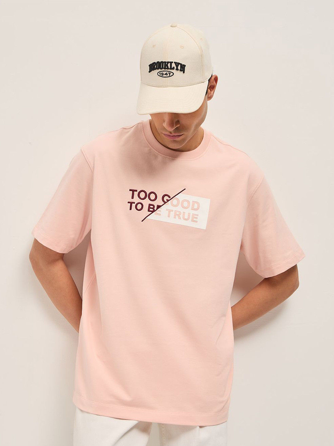 THE BEAR HOUSE Men Drop-Shoulder Sleeves Crew Tee