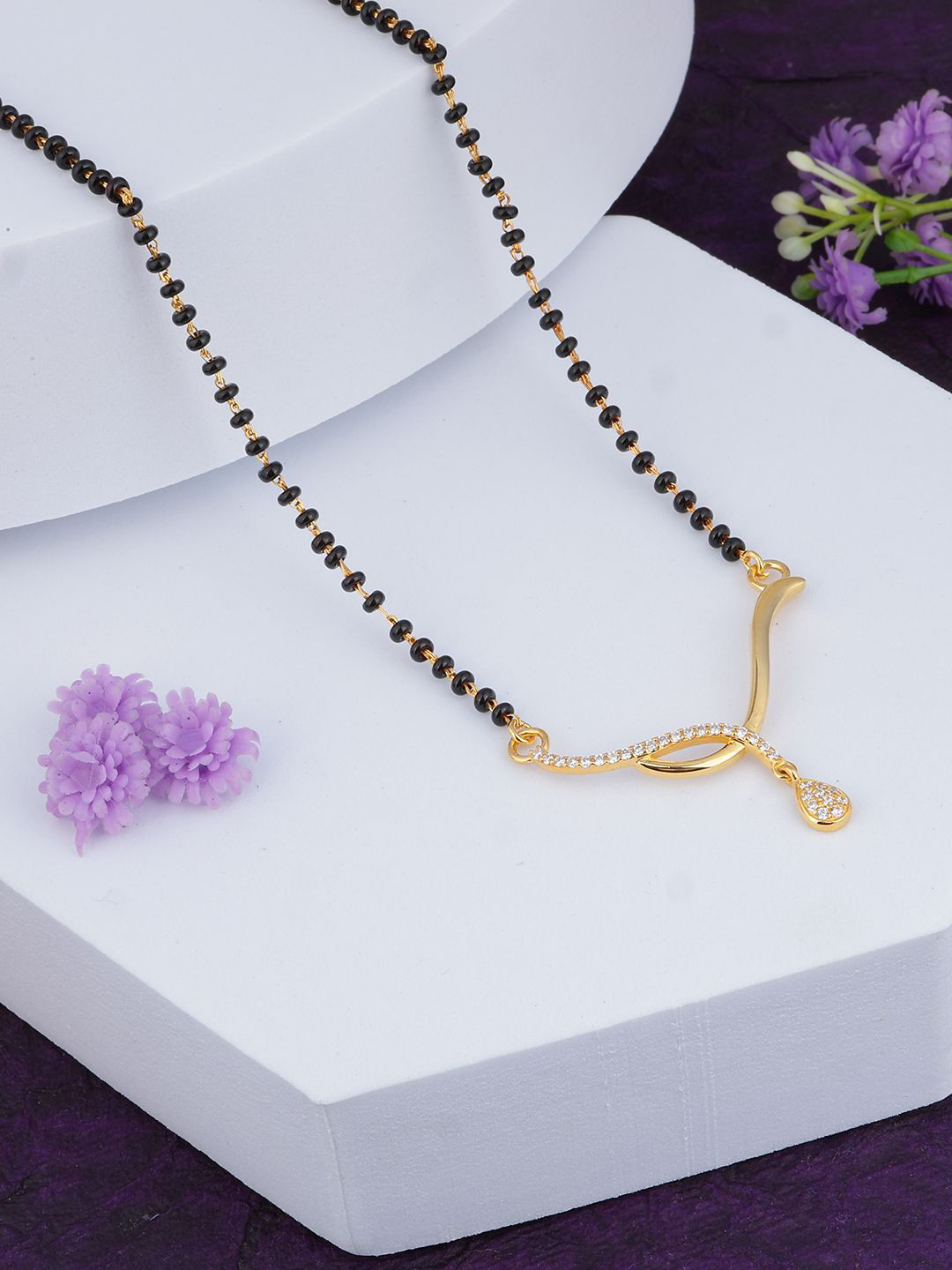 MAIRA 938 Sterling Silver Gold-Plated Crystals & Zircon Studded Mangalsutra