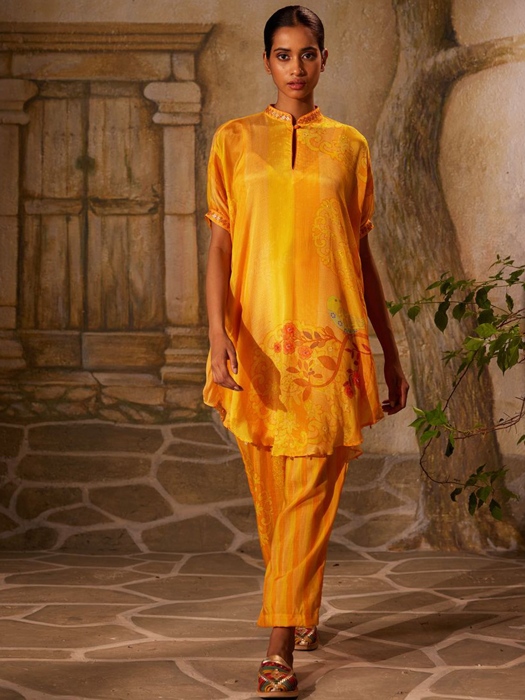 Basil leaf Floral Printed A-Line Kurta with Trousers