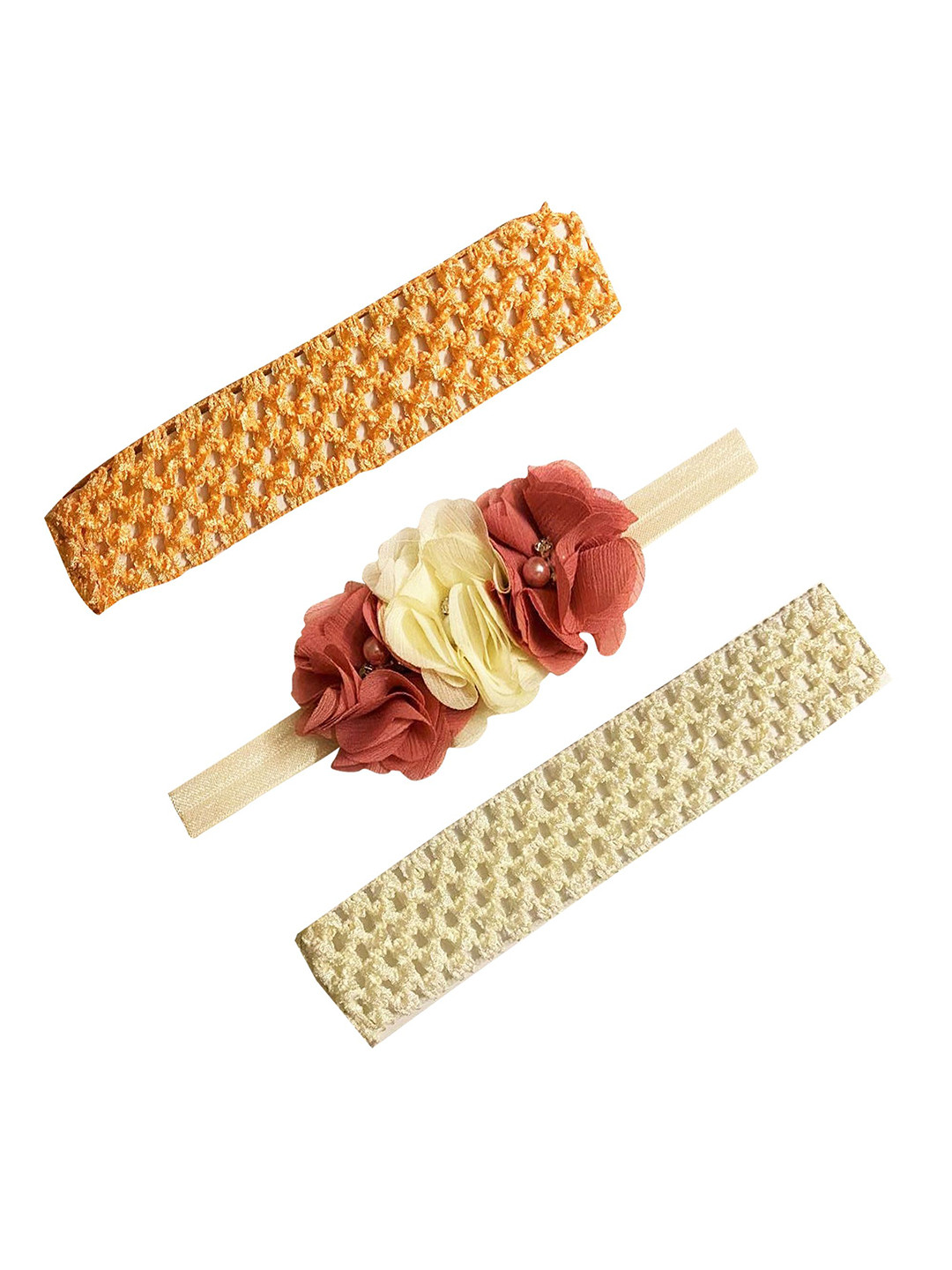 BAESD Girls Set of 3 Flowers Pearl Crochet Knitted Soft Elasticized Plain Headbands