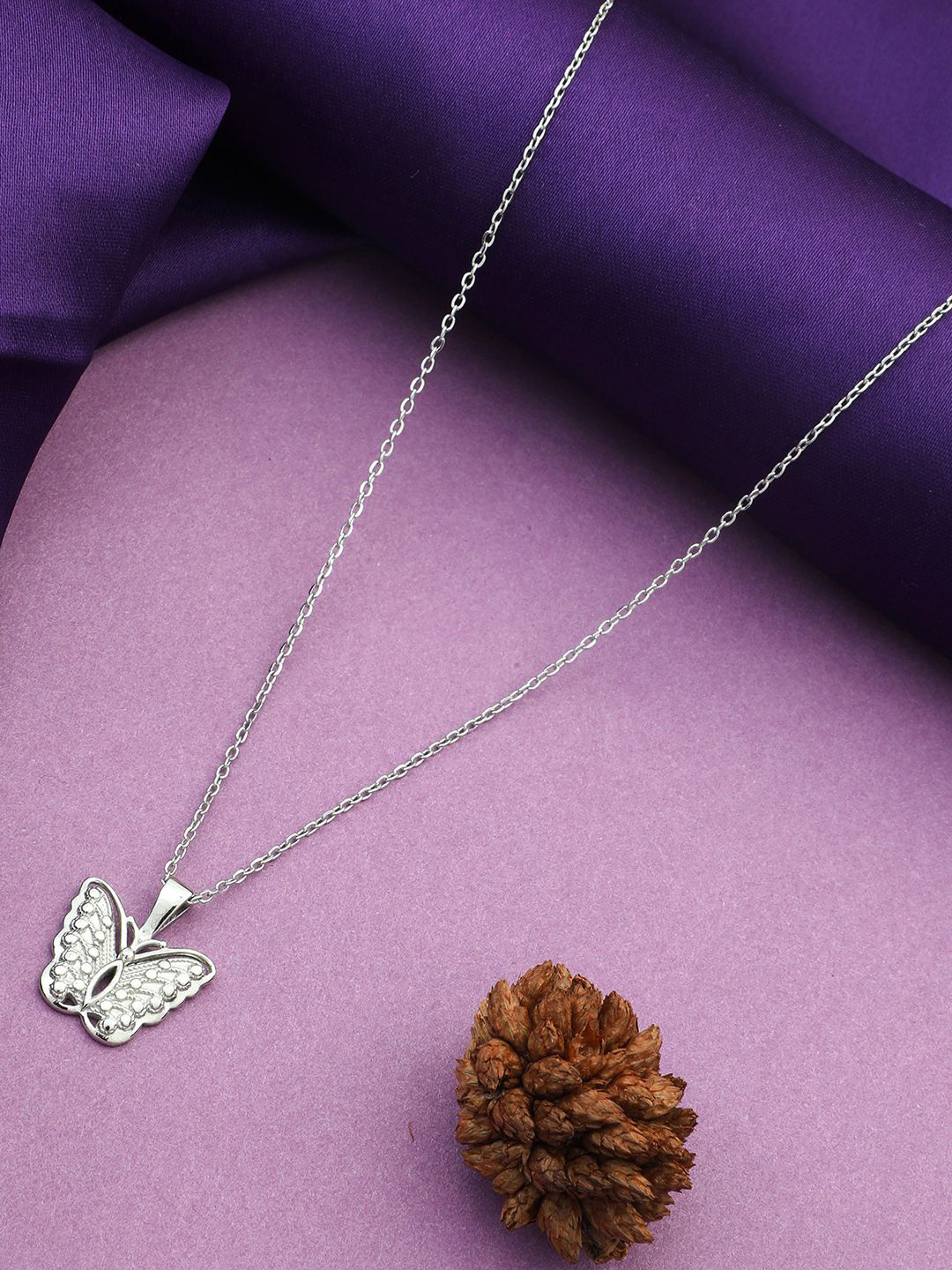 MAIRA 925 Sterling Rhodium-Plated Heart Shaped Pendant With Chain