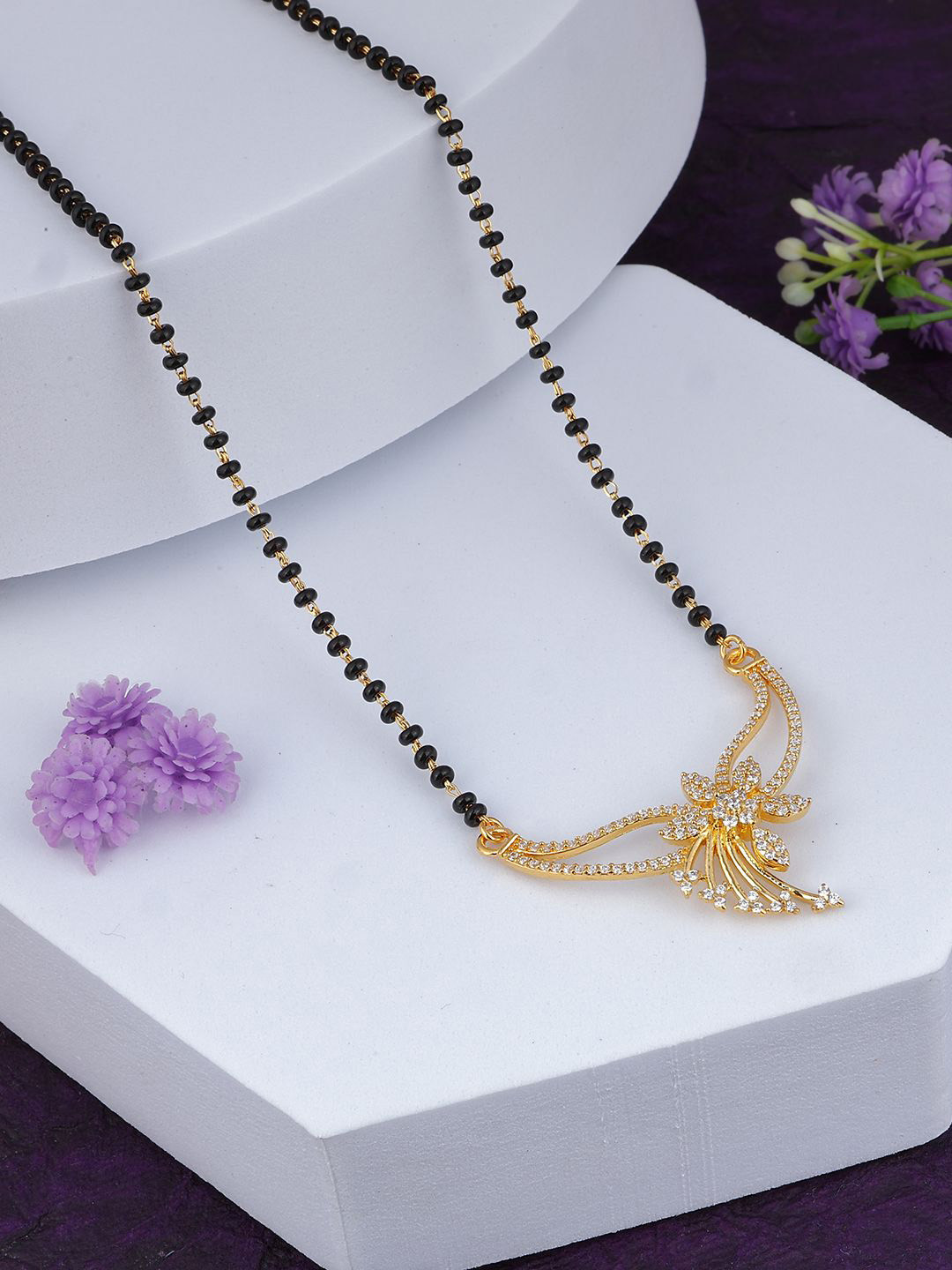 MAIRA 935 Sterling Silver Gold-Plated Crystals & Zircon Studded Mangalsutra