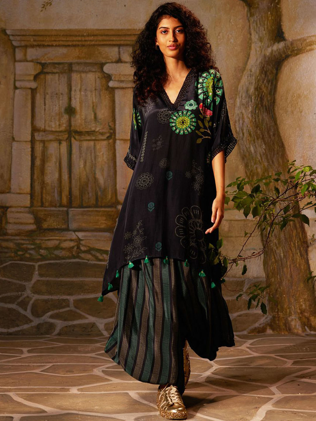 Basil leaf Floral Printed V-Neck A-Line Kurta with Salwar