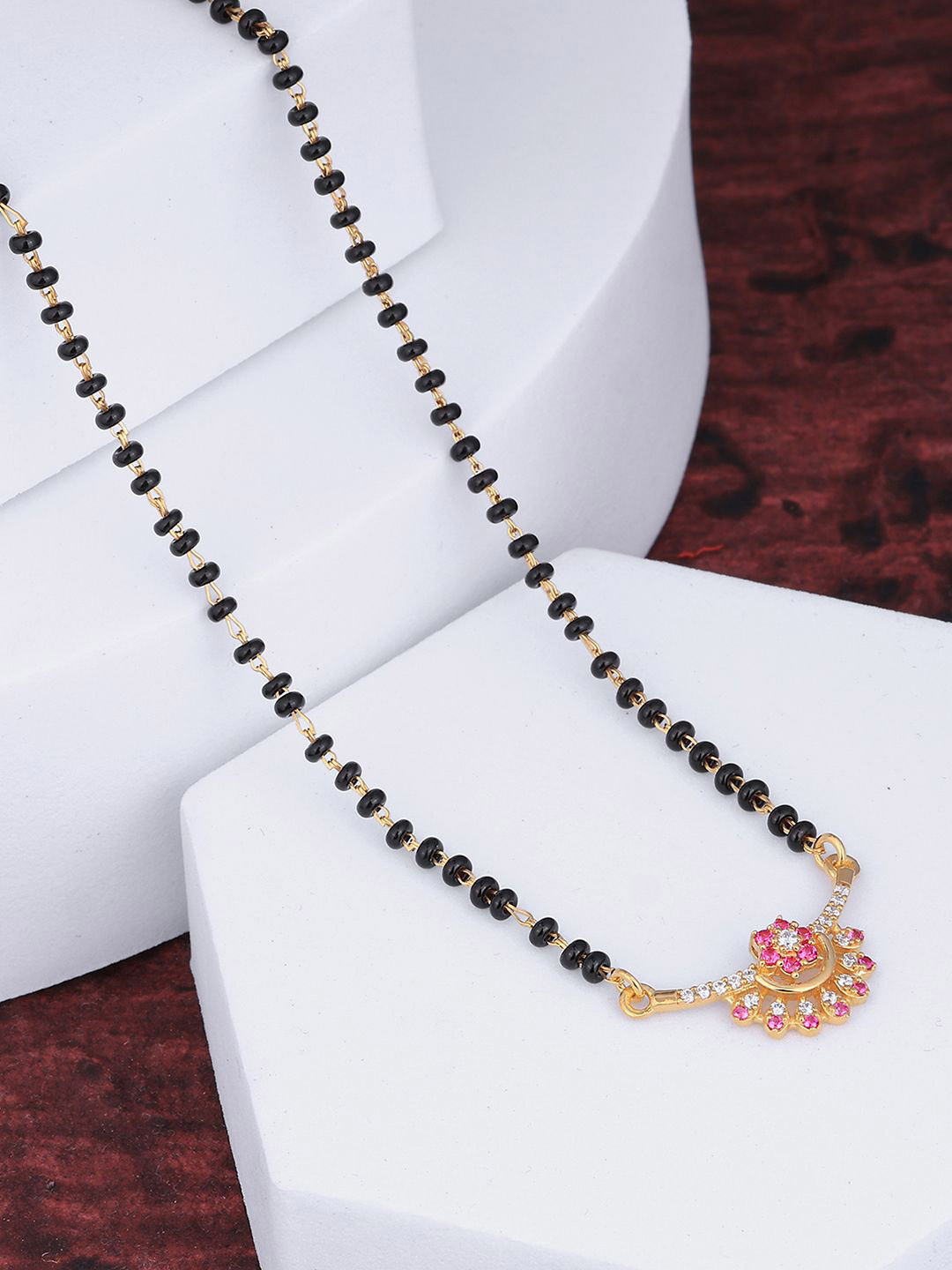 MAIRA 943 Sterling Silver Gold-Plated Crystals & Zircon Studded Mangalsutra