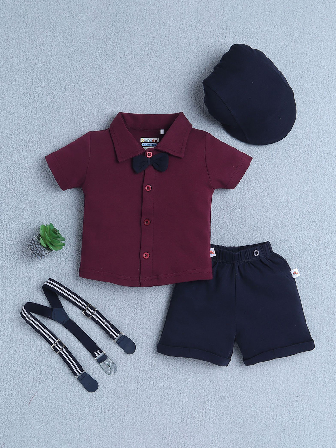 BUMZEE Boys Short Sleeves Pure Cotton Shirt With Shorts & Suspender
