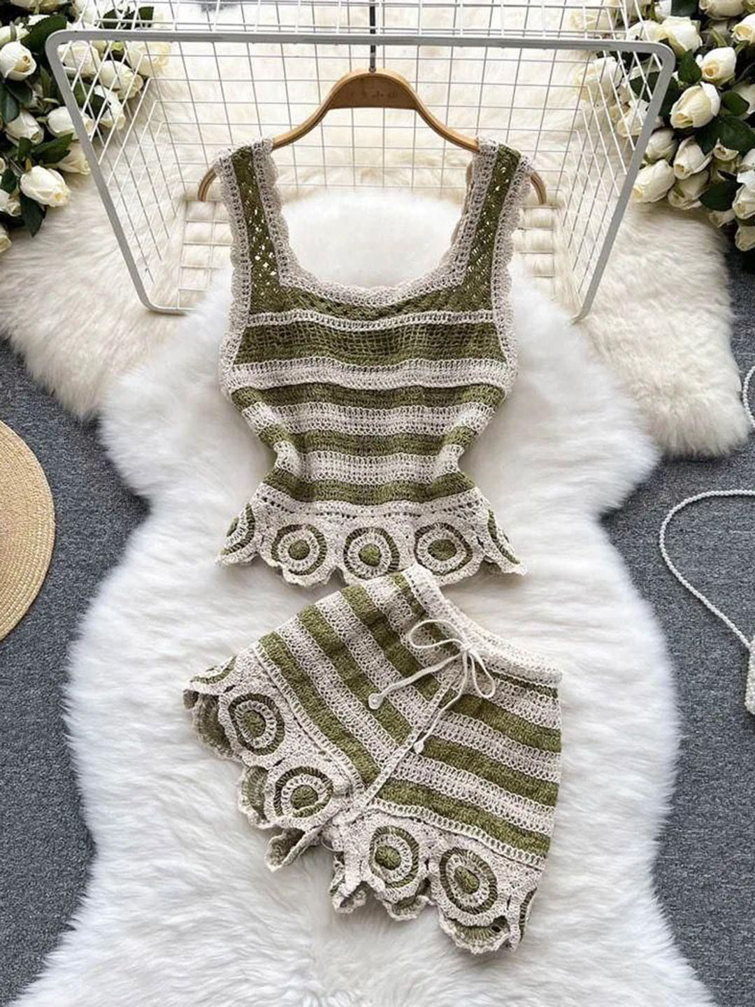 Miss Mosa By Akanksha  Striped Square Neck Calliope Top With Shorts Co-Ords