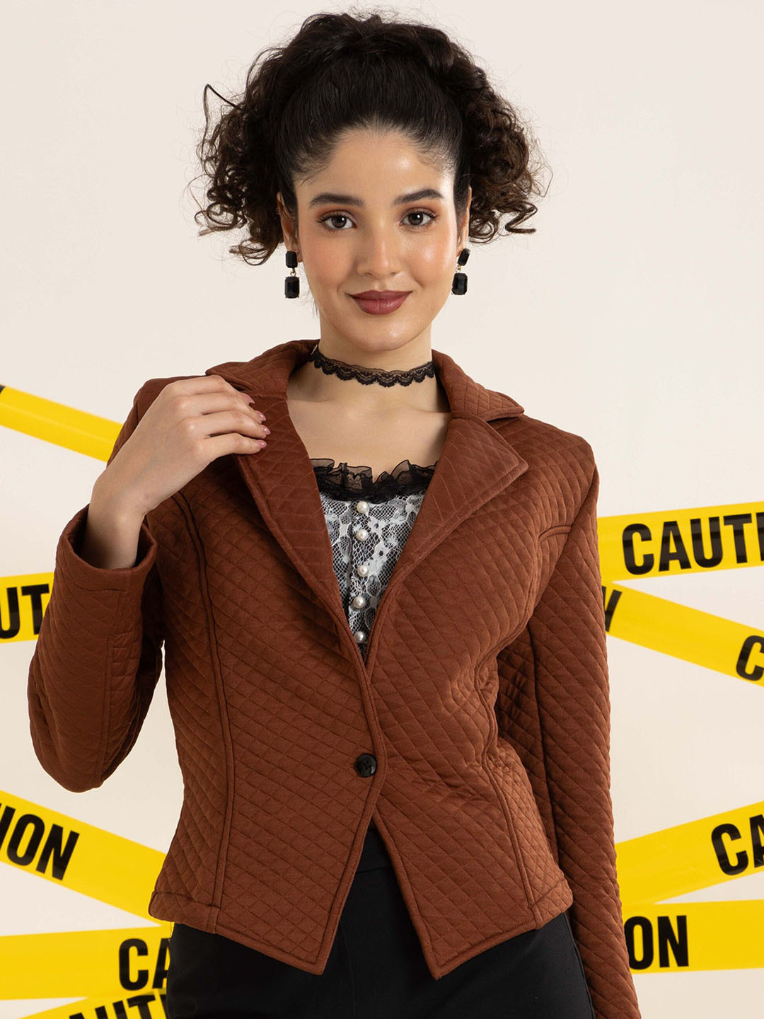 BAESD Self Design Quilted Notched Lapel Single Breasted Blazer