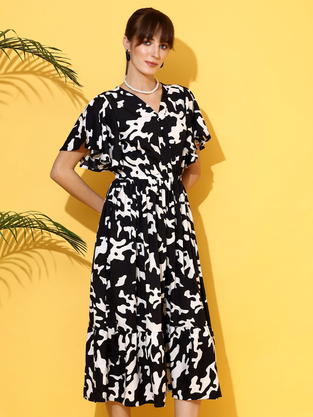De La Moda Print Crepe Fit & Flare Midi Dress