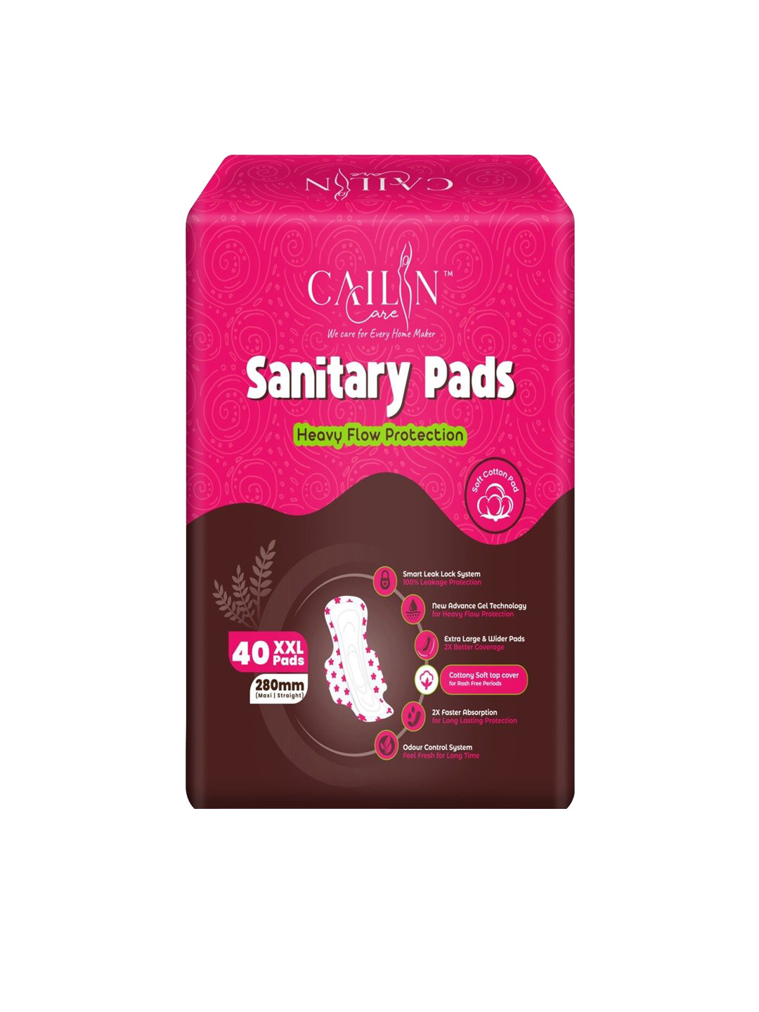 Cailin Care Heavy Flow Protection Soft Cotton Sanitary Pads - XXL - 40 Pads