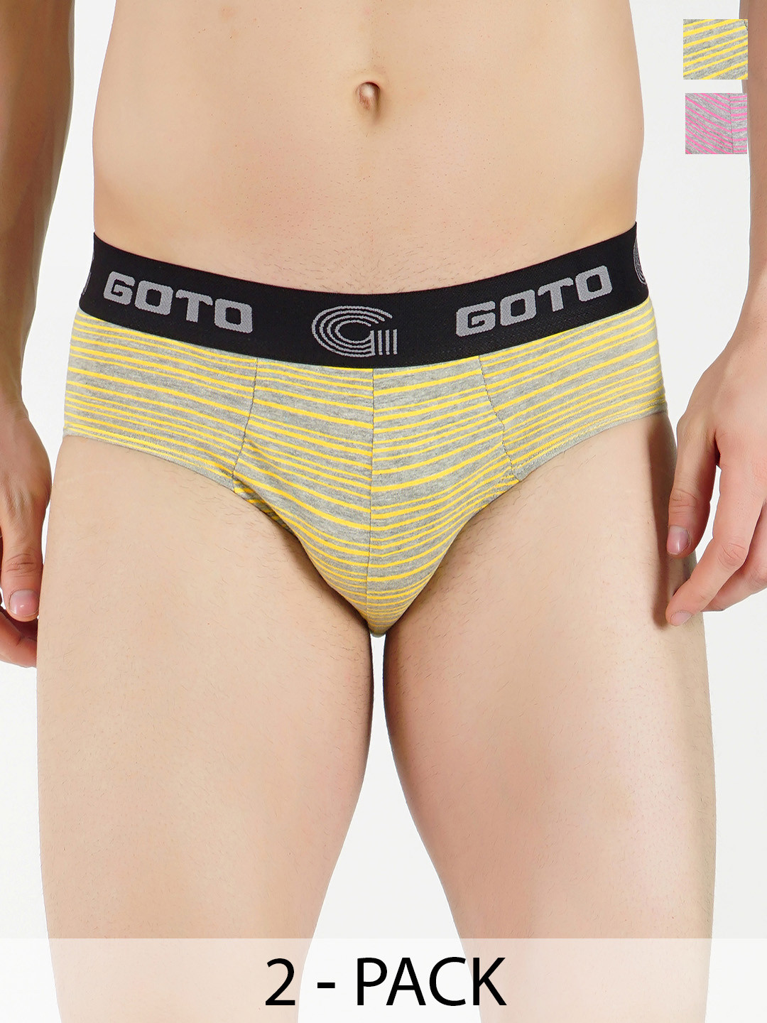 GOTO Pack Of 2 Striped Basic Briefs Strip Out