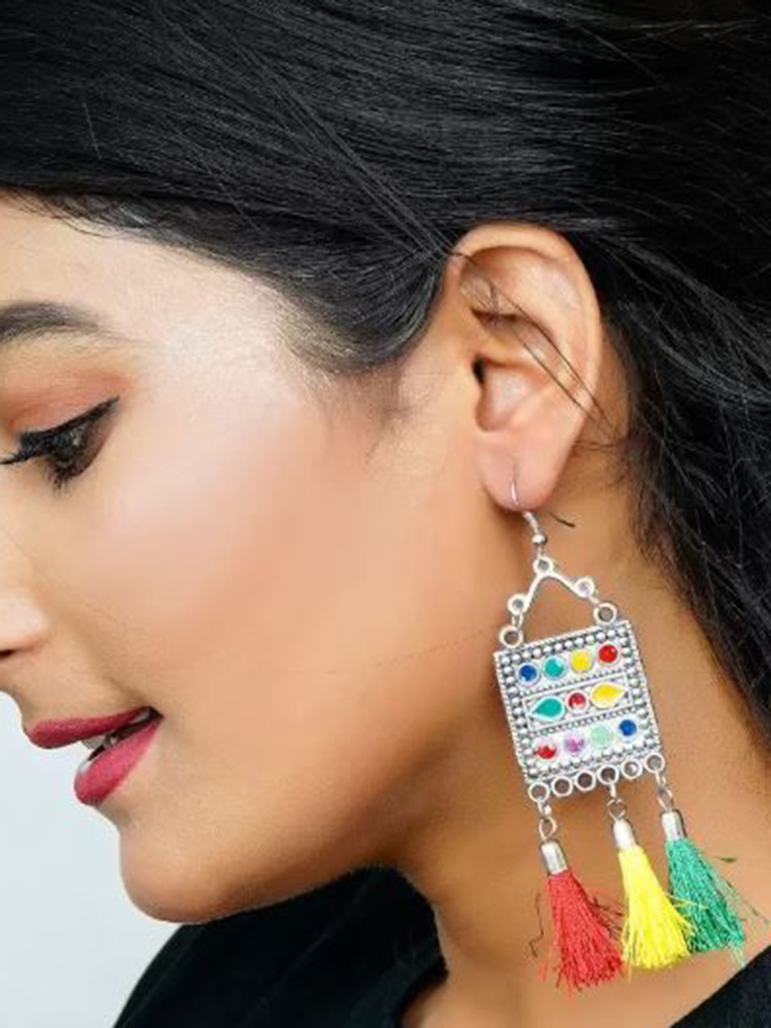 Yotog Mart Set Of 6 Silver-Plated Contemporary Shaped Drop Earrings