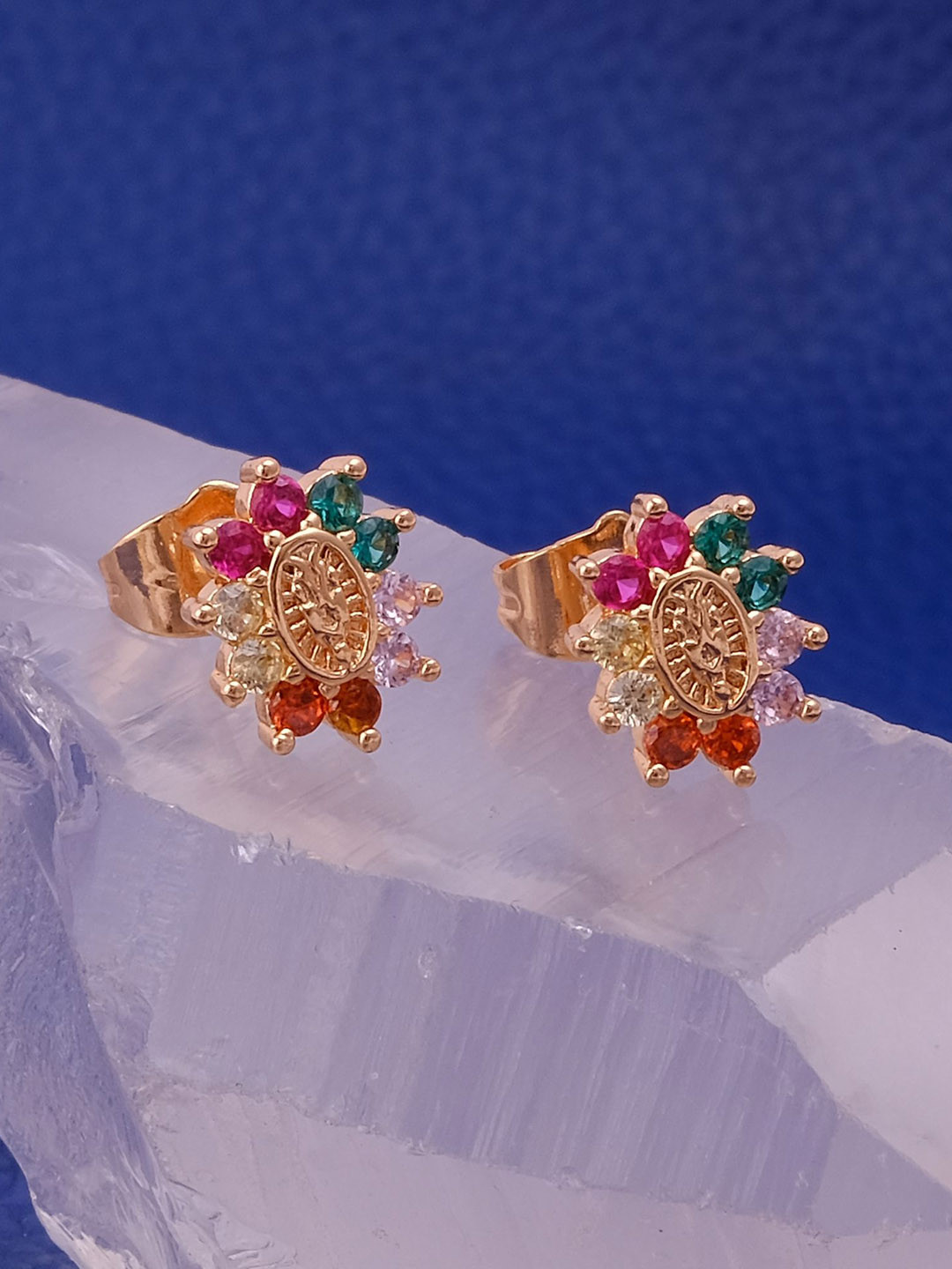 EL JOYERO Gold Plated CZ StuddedContemporary Studs Earrings
