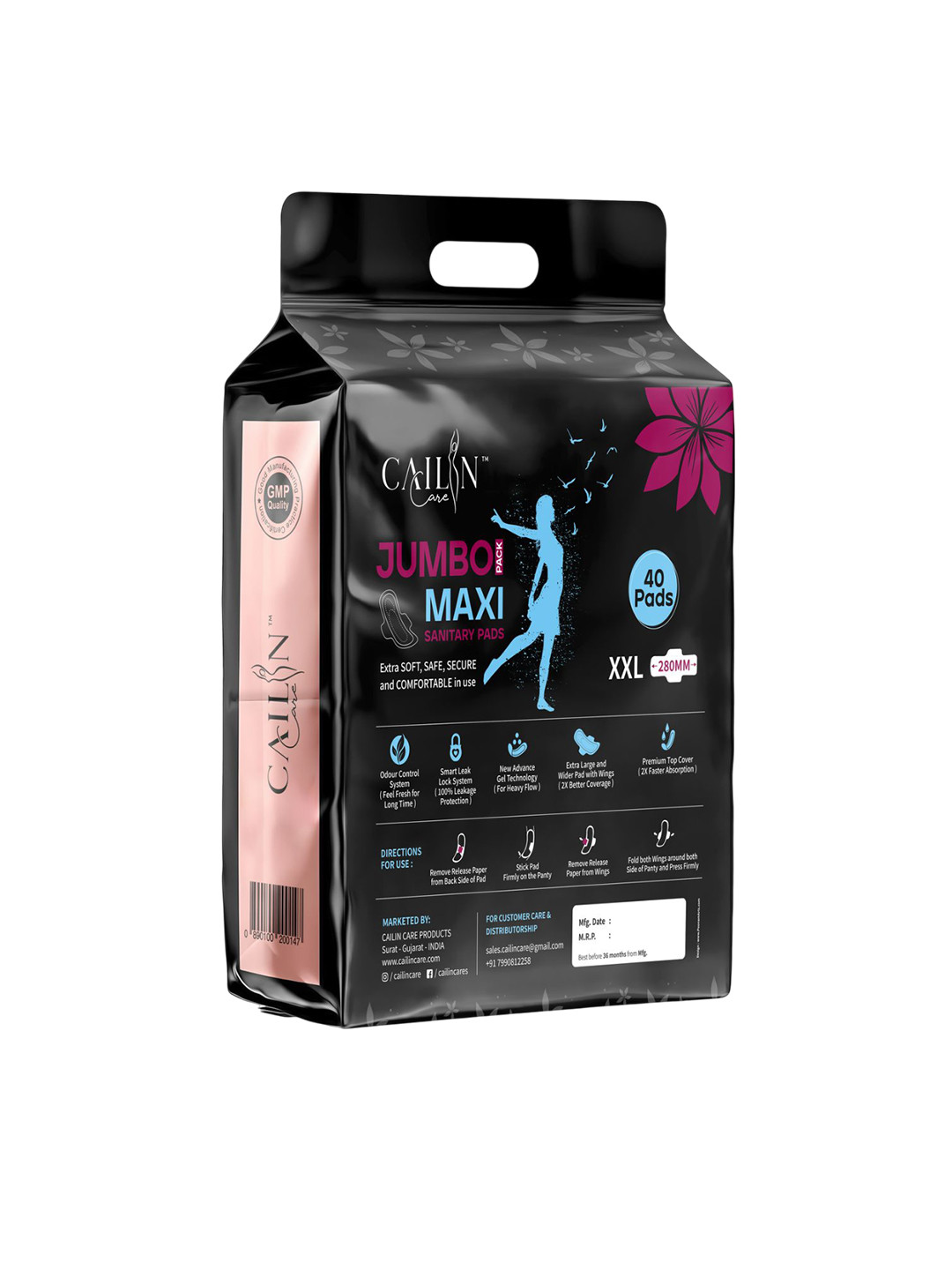 Cailin Care Jumbo Heavy Flow Protection Night Use Maxi Sanitary Pads - XXL - 40 Pads