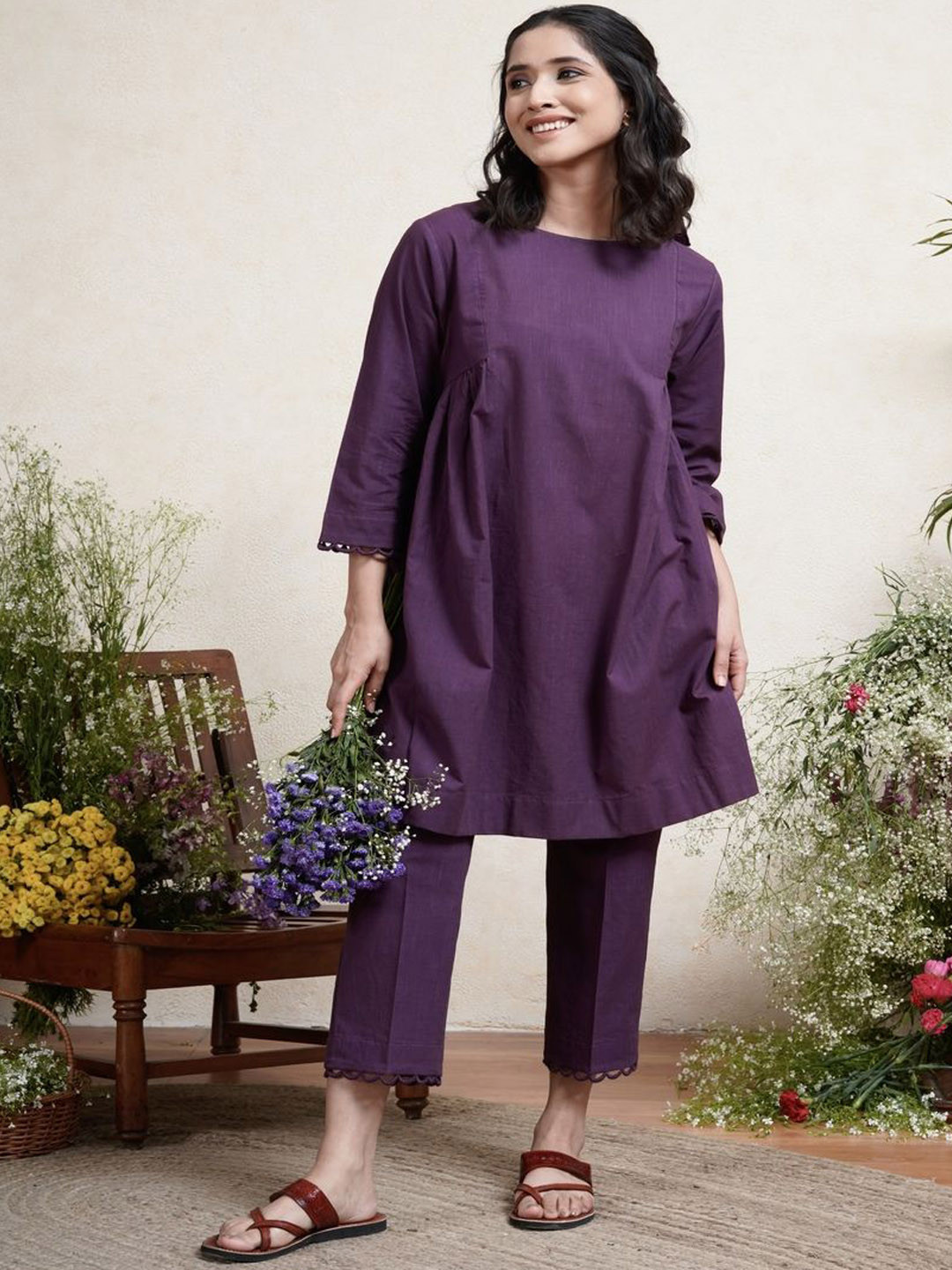 House of Nitya A Line Pleated Pure Cotton Kurta With Trousers