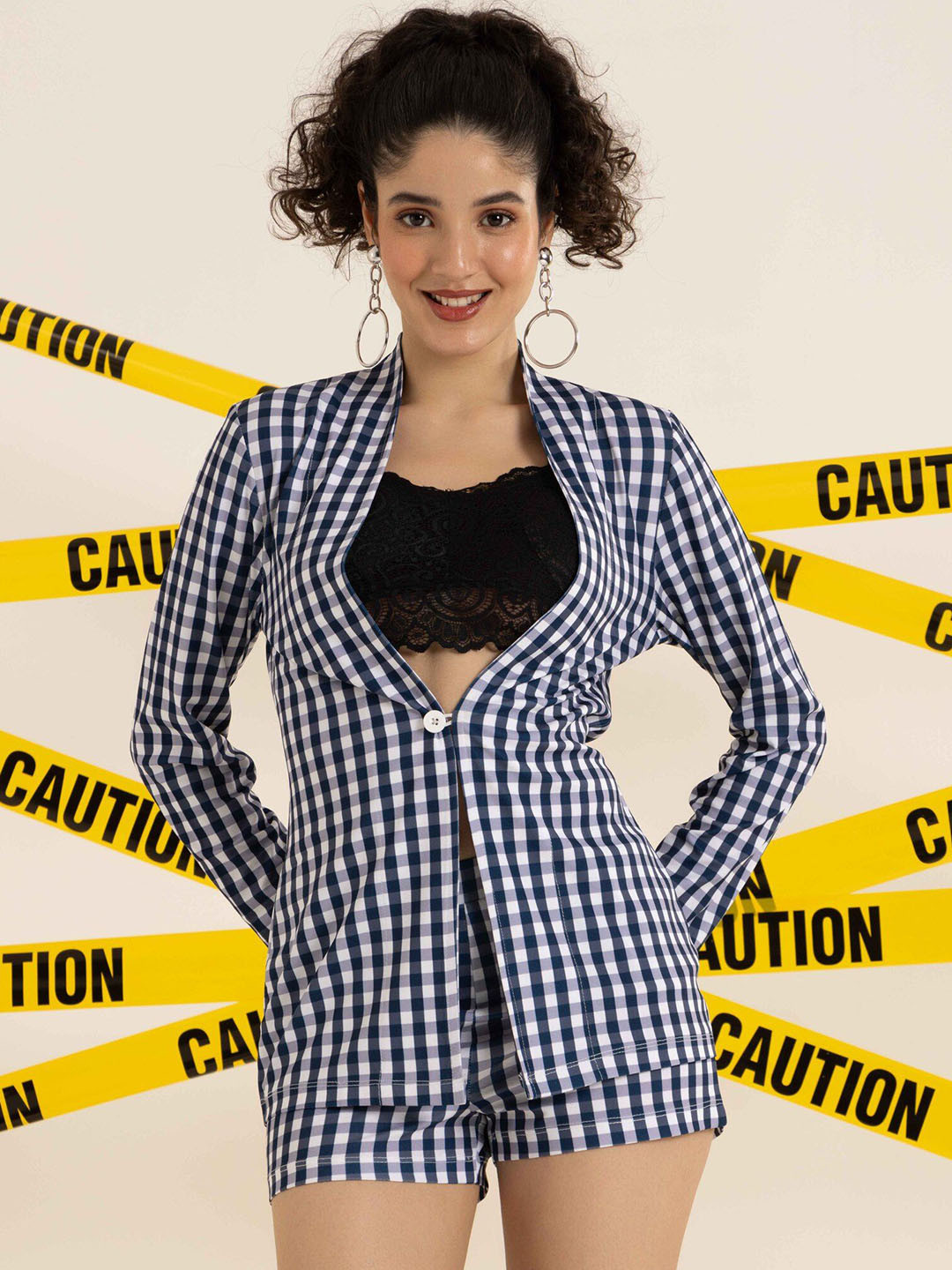 BAESD Checked Long Sleeves Coat With Shorts