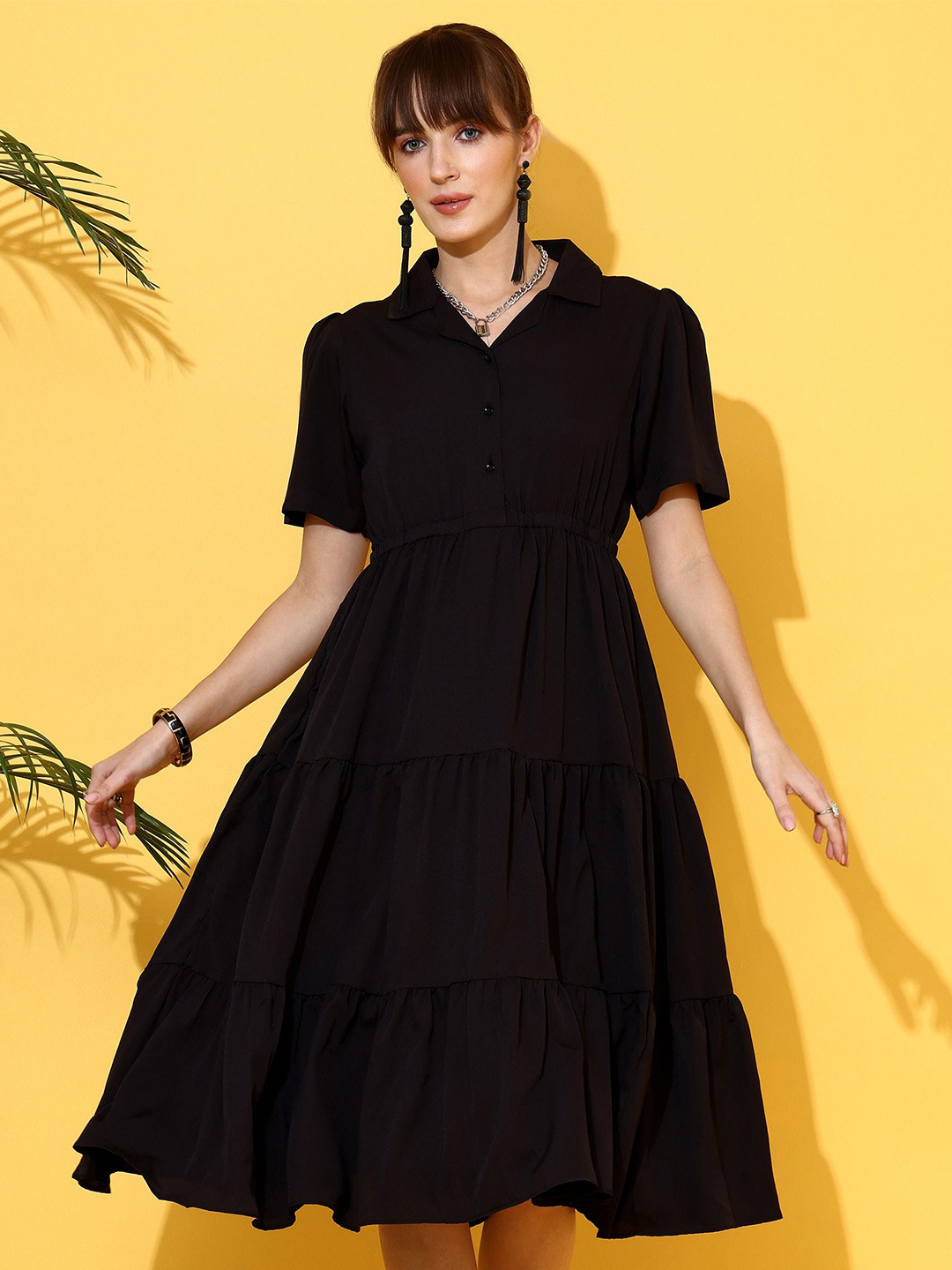 De La Moda Crepe Shirt Midi Dress