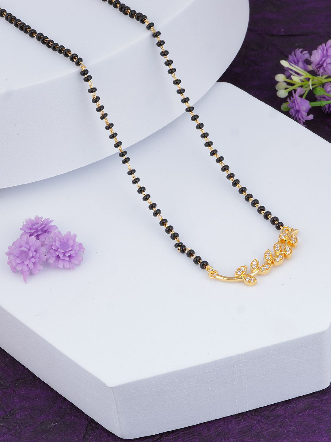 MAIRA 936 Sterling Silver Gold-Plated Crystals & Zircon Studded Mangalsutra