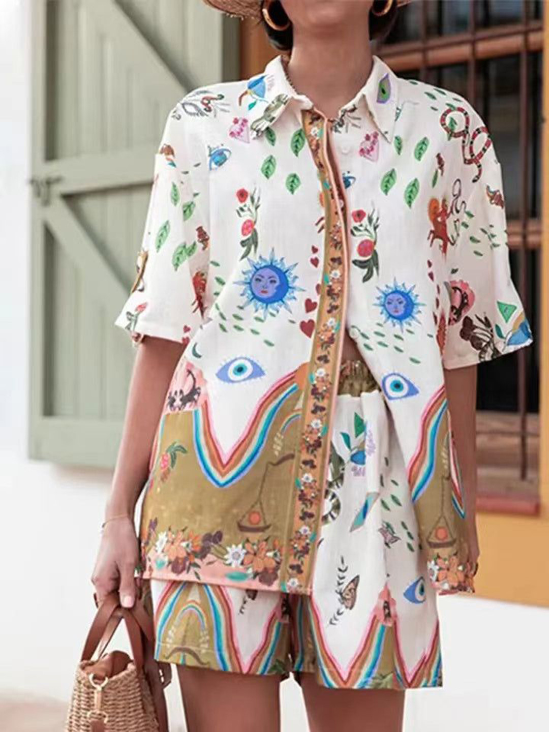 Miss Mosa By Akanksha  Cassia Printed Shirt Collar Shirt With Shorts Summer Co-Ords