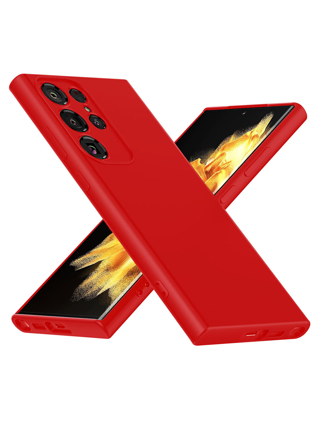 LIRAMARK Red Samsung Galaxy S23 Ultra 5G Liquid Silicone Soft Back Cover Case