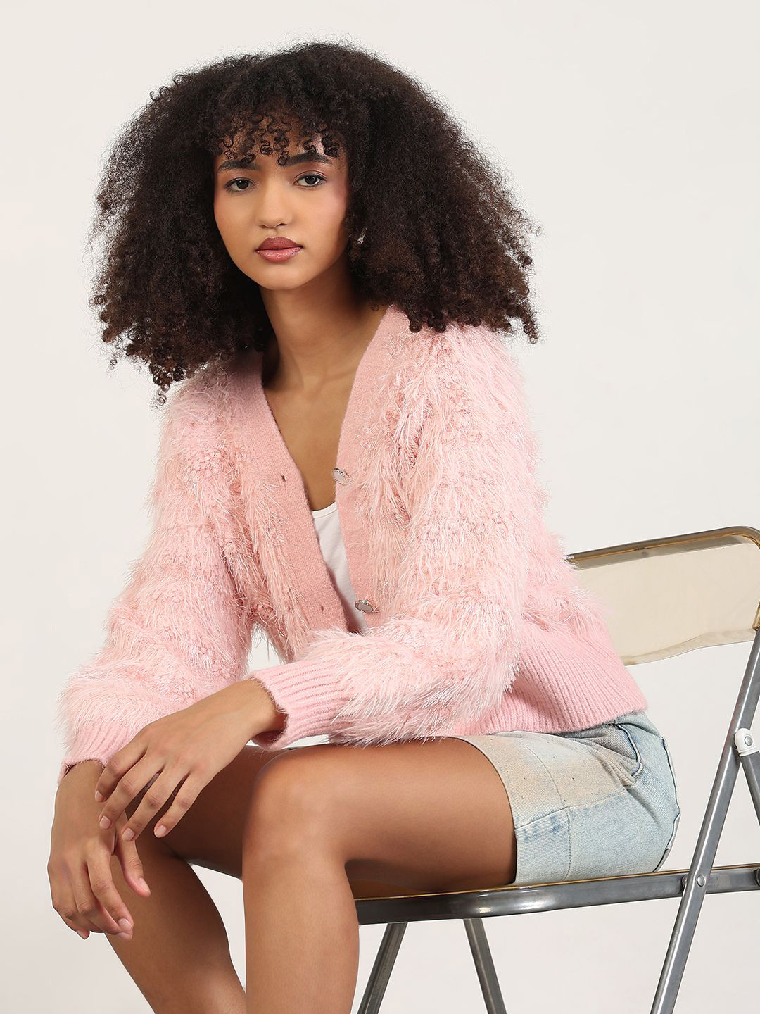 SHOWOFF Acrylic Open Front V-Neck Shrug