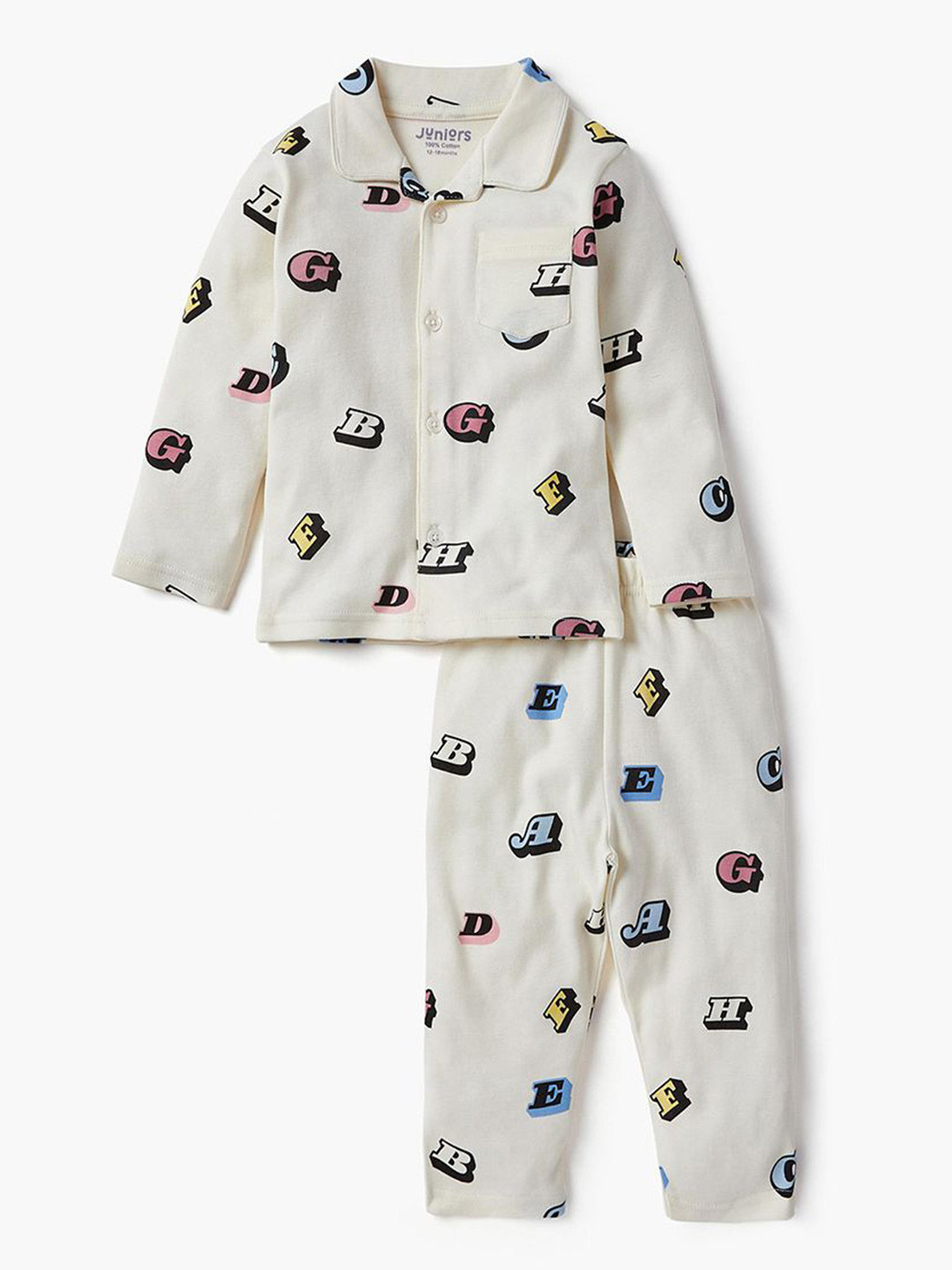 Juniors by Babyshop Boys Letter Printed Long Sleeves Pure Cotton Shirt With Pyjama