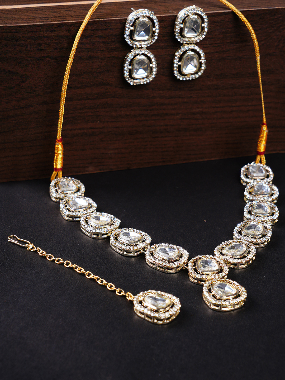 Bamboo Tree Jewels Silver-Plated American Diamond Studded Jewellery Set